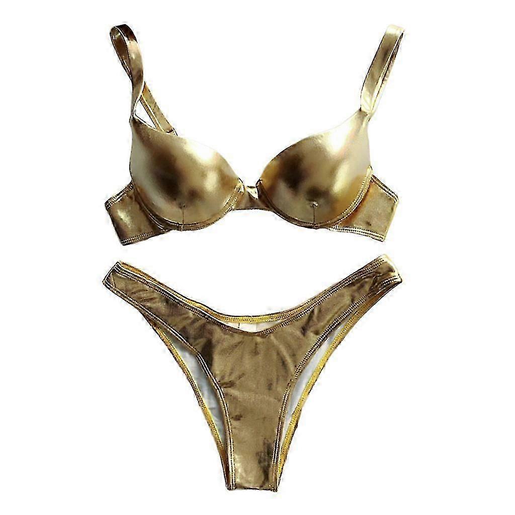 Femmes Shiny Metallic Bikini Maillot de bain Cheeky Taille Basse Underwire Maillot de bain rembourré