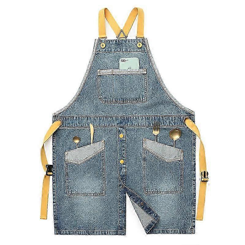 Washed Apron, Functional Pockets, Adjustable Cross Straps_SZXM