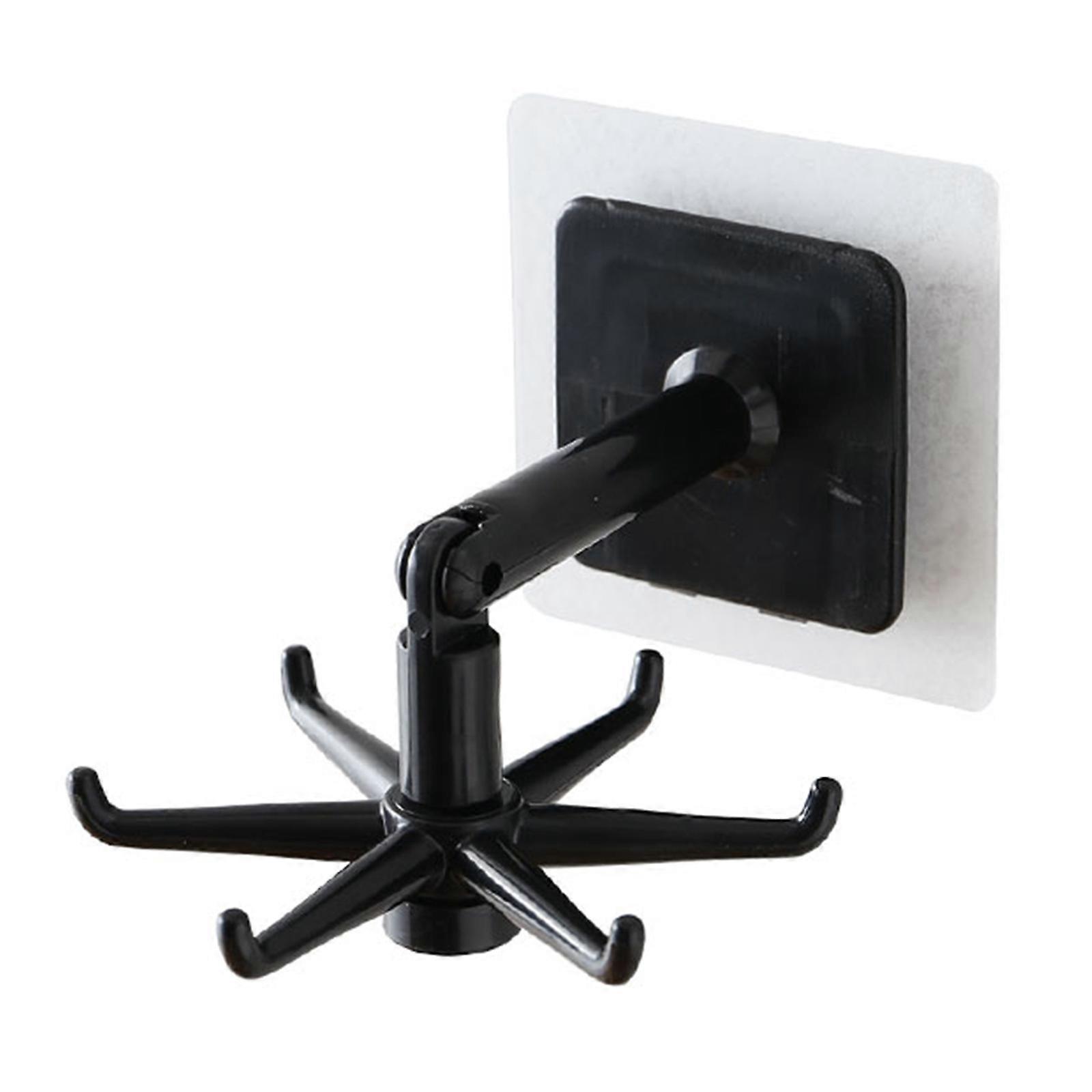 6-Claw Rotating Hooks Kitchen Storage Rack, Easy Install, No Drilling, Black