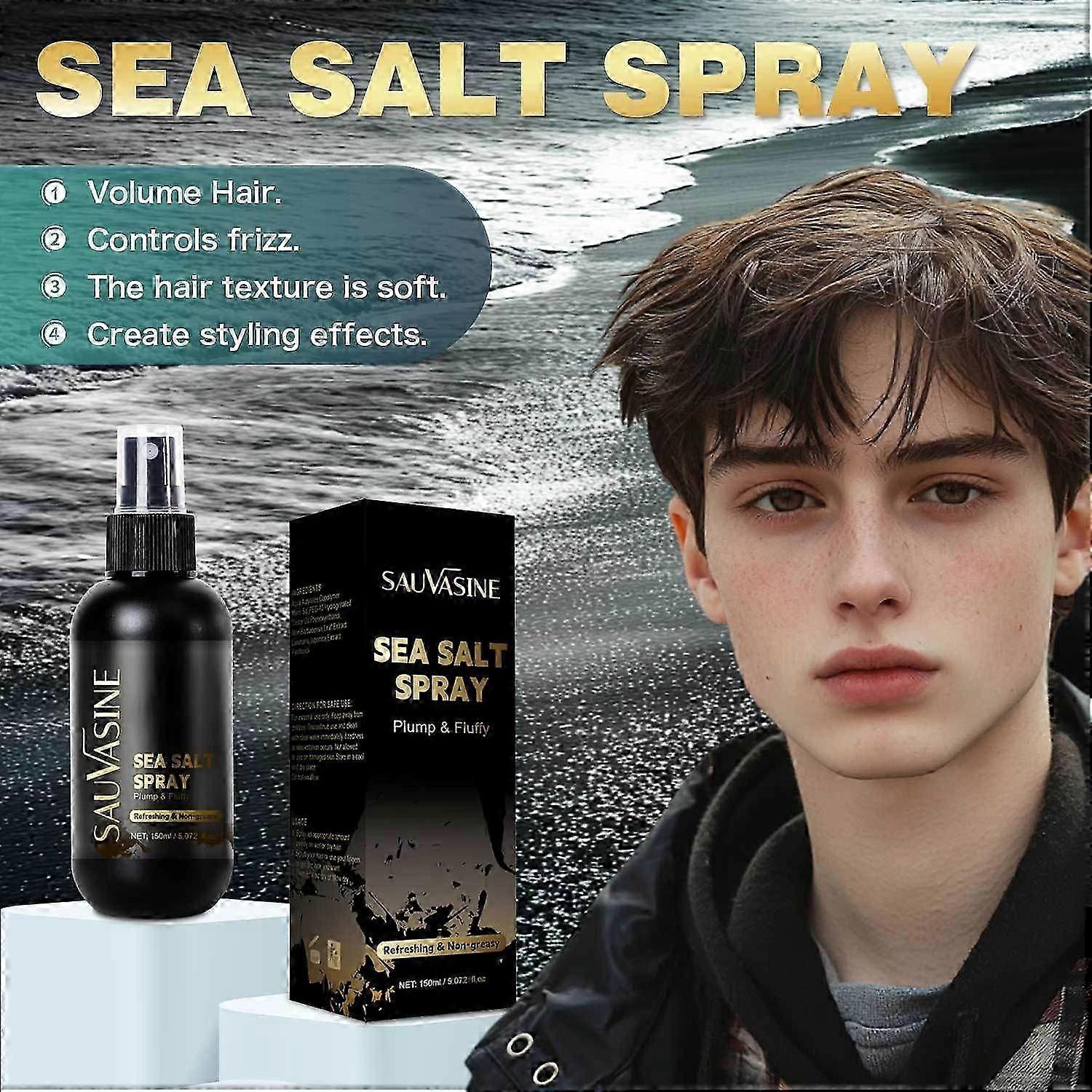 بخاخ ملح البحر، لمسة نهائية طبيعية بخاخ ملح البحر للشعر، يزيد من كثافة الشعر وملمسه، منعش وغير دهني، ممتلئ ورقيق