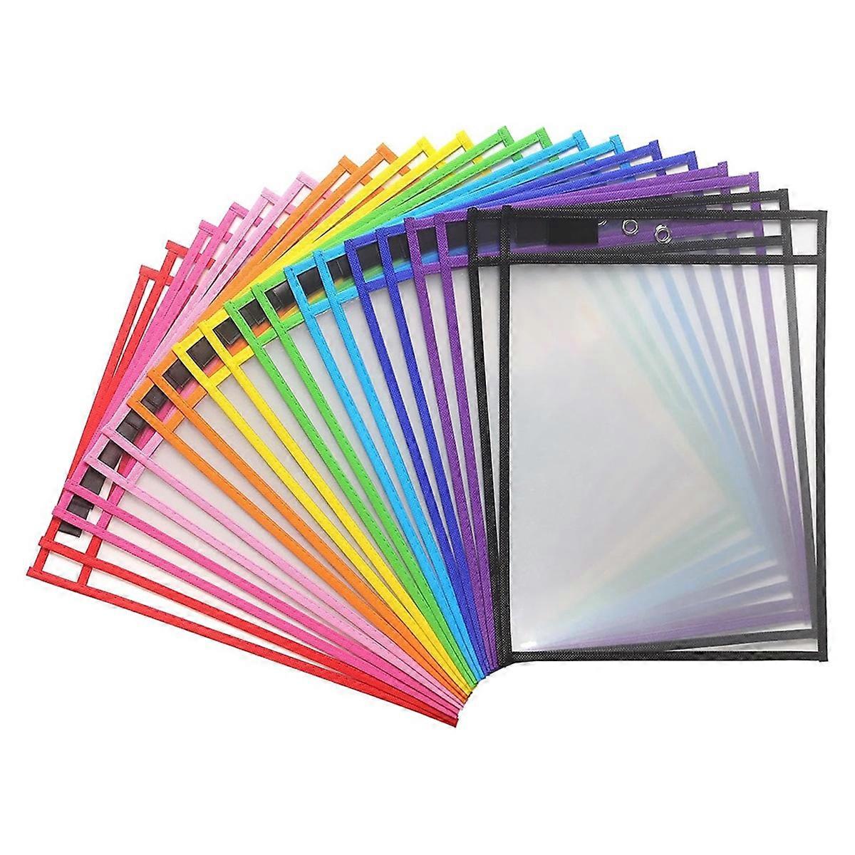 20 Pack Dry Erase Pockets Sleeves with Rings,Icket Holders Clear Sleeves Sheet Protectors for Teach