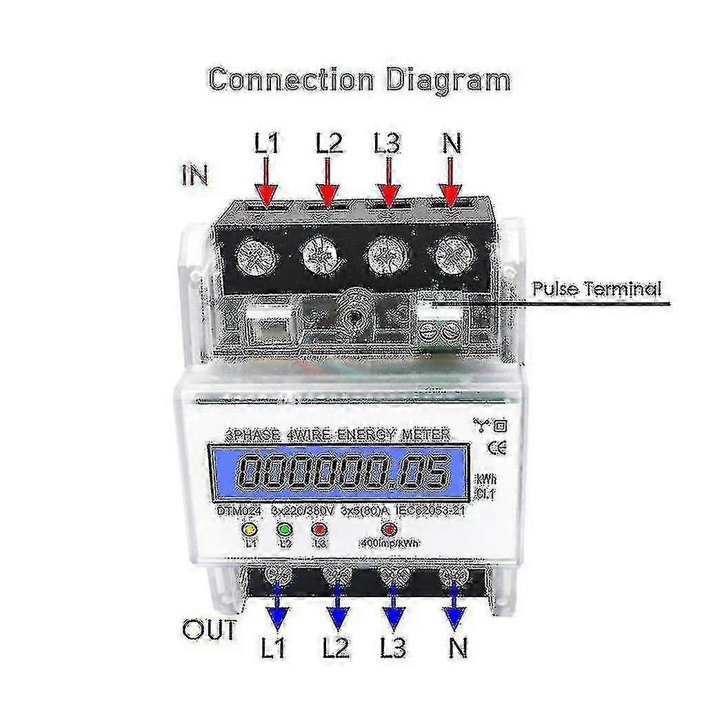 Digital 3-Phase 4-Wire Energy Meter (220/380V, 5-80A) with LCD Backlight - for European Market, Din Rail Installation
