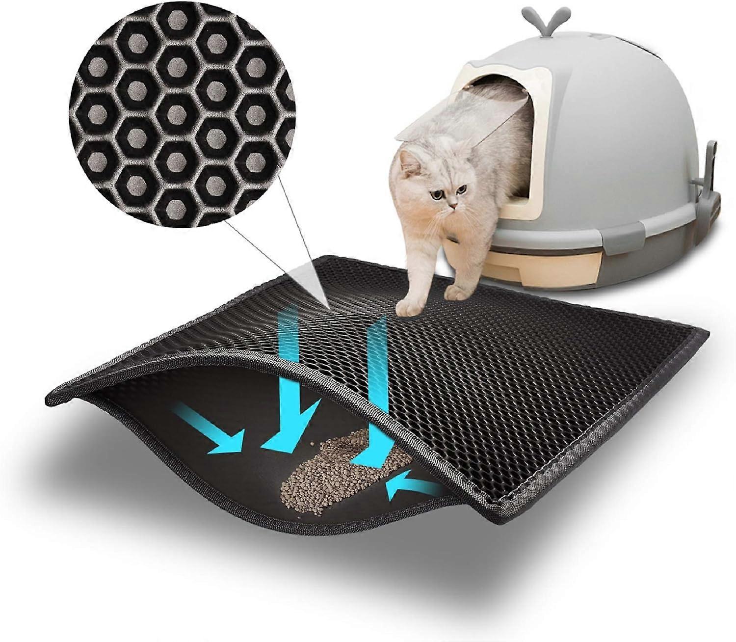Paw Prints Litter Mat, Innovative Double Layer with Honeycomb for Litter Containment, Non-Slip & Phthalate Free, Waterproof & Easy to Clean, for Cat