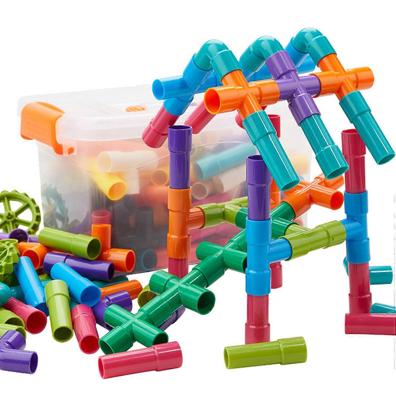 80/100/200Pcs Kids Pipe Building Block Toy Fine Motor Skills Colorful Tube Block Construction Toy