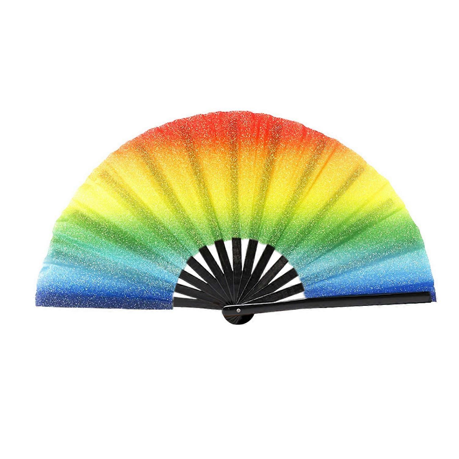 10 Inch Colorful Folk Craft Hand Fan Ergonomic Handle Dance Performance Theater Fan Stylish