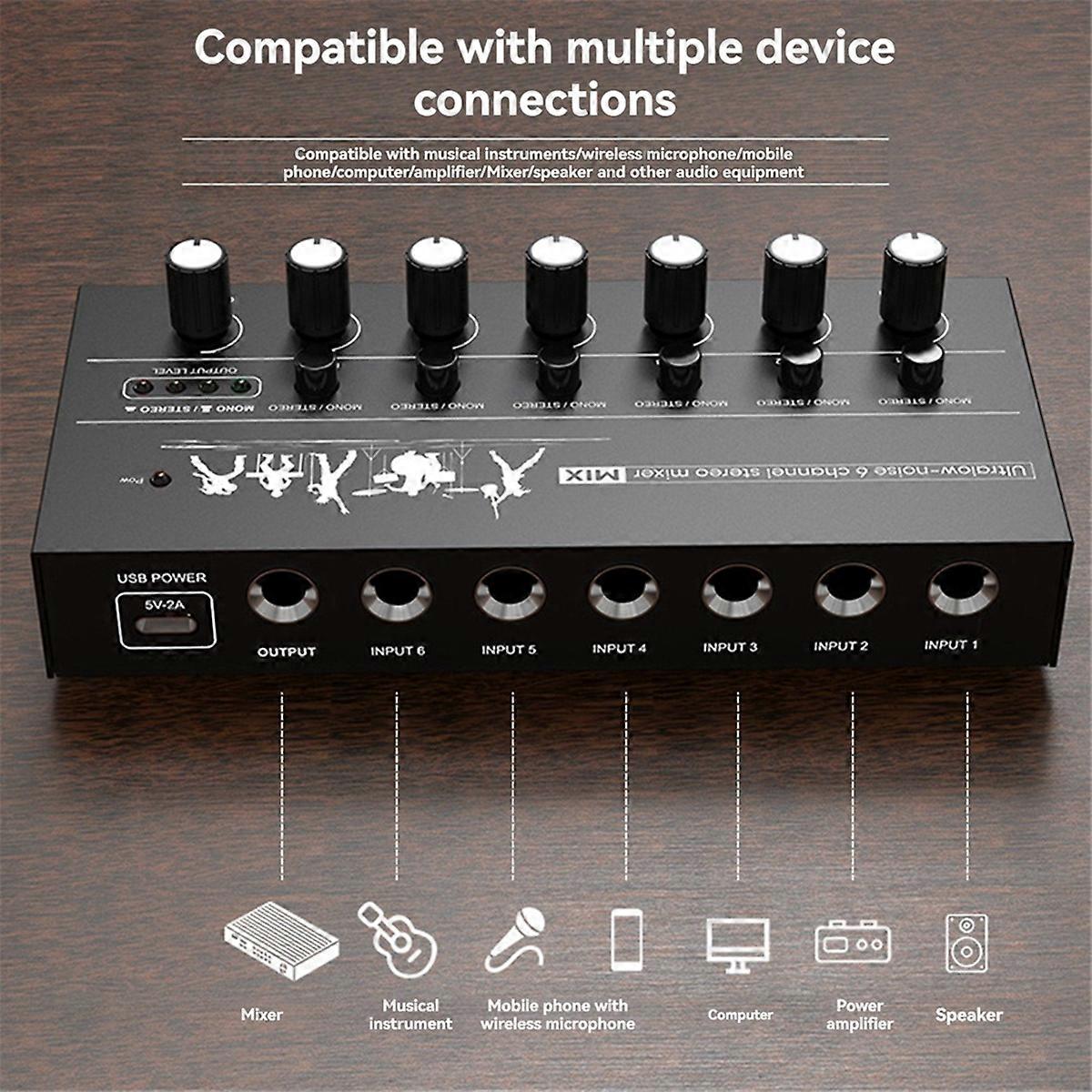 Compact 6-Channel Audio Mixer Ultra Low Noise