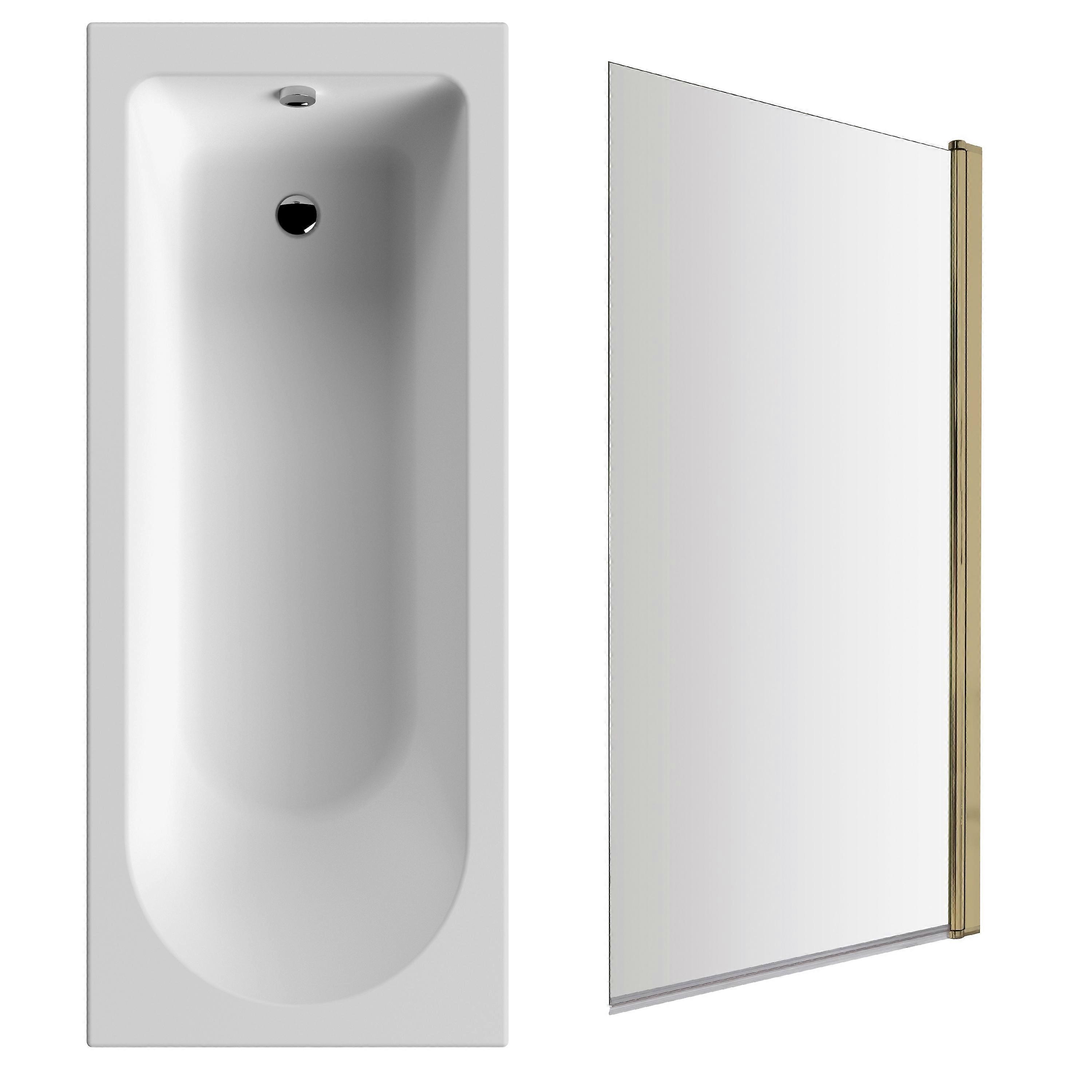 Round Single Ended 1700x700 Bath Set - Front Bath Panel & Brushed Brass Screen