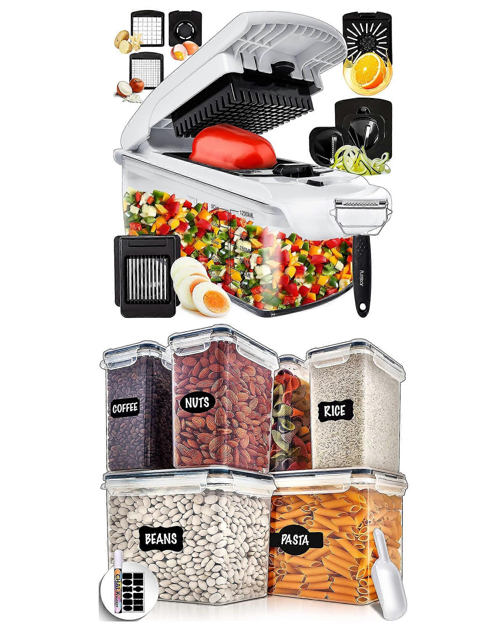 Vegetable Chopper - Spiralizer Vegetable Slicer with Airtight Food Storage Containers and Lids, BPA-Free Plastic, 5-Piece Set