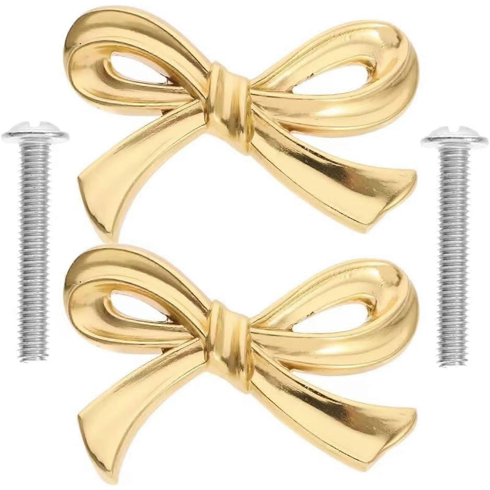 2Pcs Brass Cabinet Knobs, Gold Bow Knobs for Dresser, Gold Knobs for Home Kitchen Cabinet Hardware Cupboard Dresser Wardrobe and Drawer Pull (A)