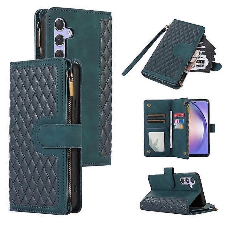 Compatible For Samsung Galaxy A54 5G Zipper Pocket 9 Card Slots Leather Phone Case Rhombus Imprint Wallet Stand Cover
