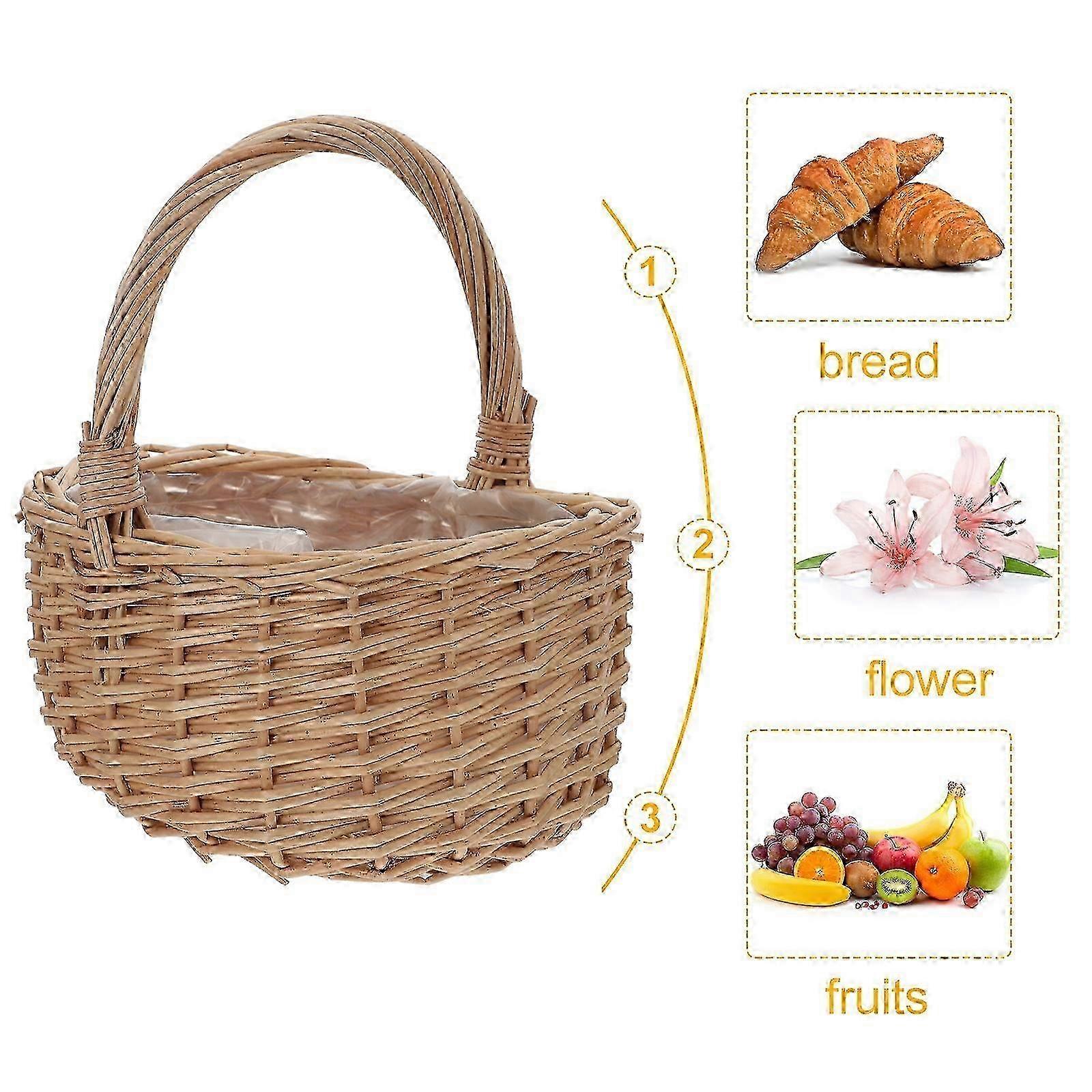 Vävd blomma picknickkorg med lock, dekorativ ceremonikorg, oval flätad korg