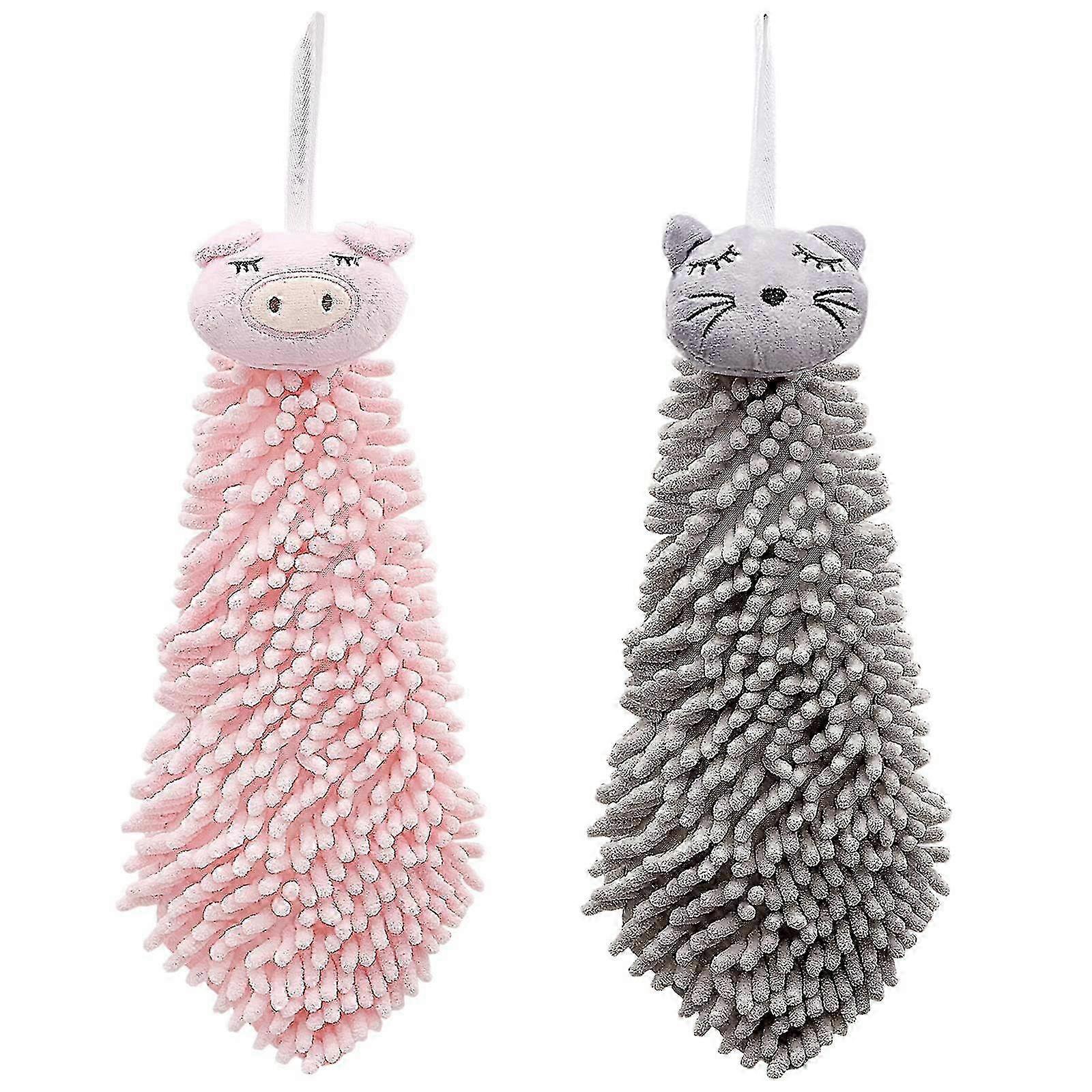JiaWei Cartoon Chenille Handdukar Set med 2 - Mikrofiber Handdukar - Handboll hängande handdukar för kök 61k