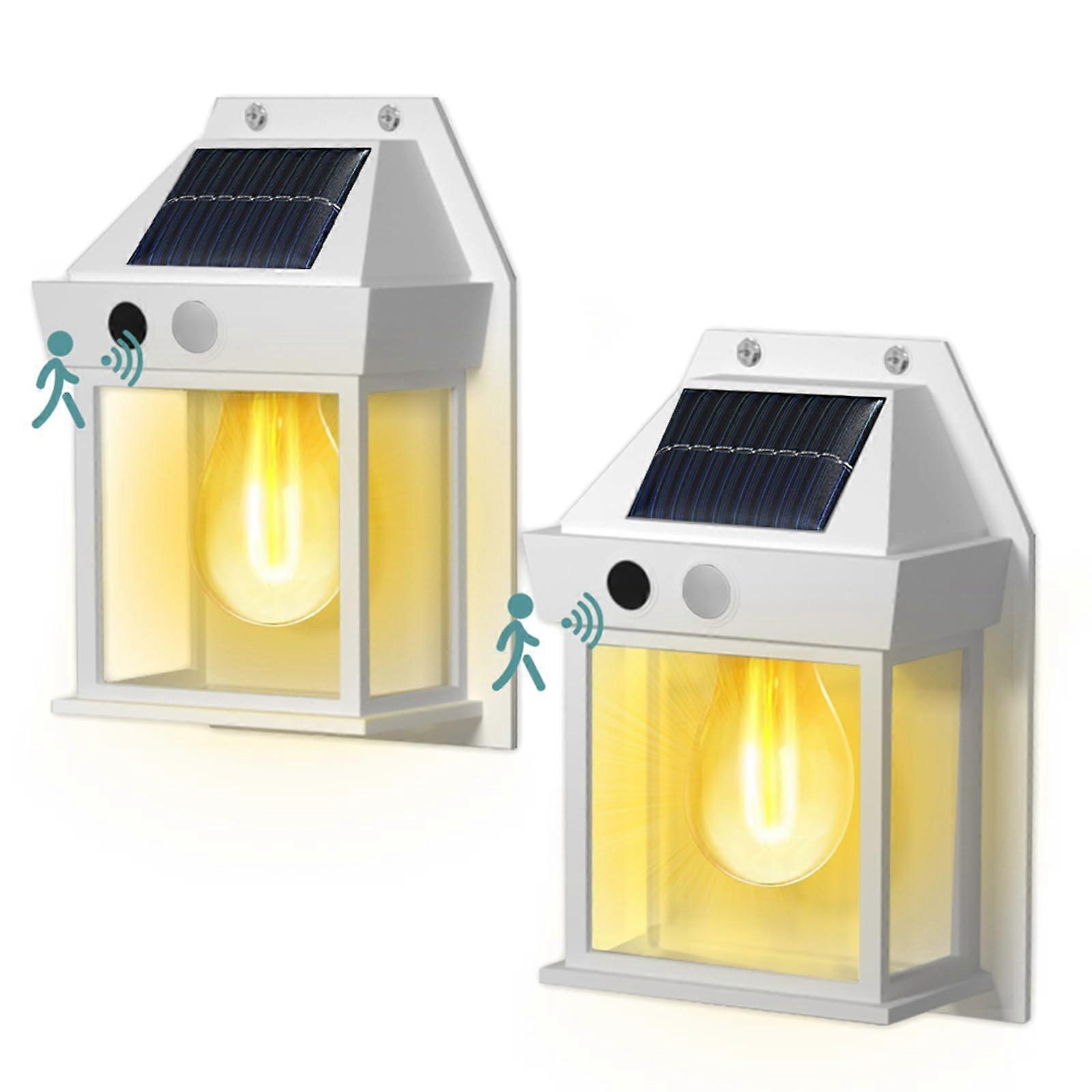 2 Pack Solar Powered MotionSensor Wall Lamp TriMode with DualBrightness, Indoor/Outdoor, White