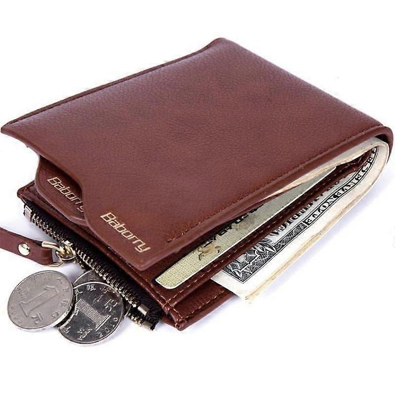 Brown RFID Blocking Men's Wallet PU Leather Coin Purse with Coin Pocket and Removable Card Holder Compartment