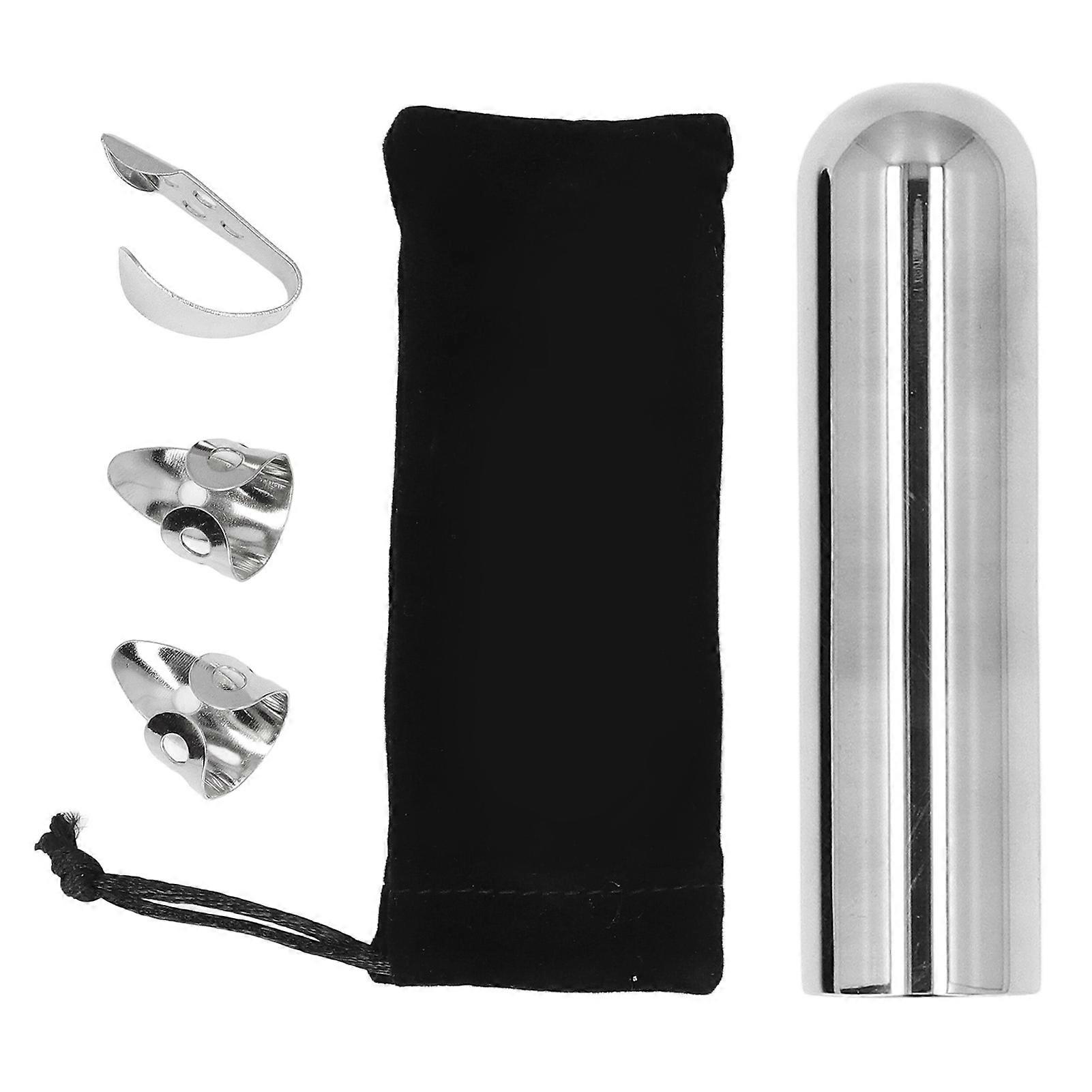 Guitar Slide Tone Bar Stainless Steel Solid Guitar Slide with Thumb and Finger Picks for Lap Steel Hawaiian Guitars