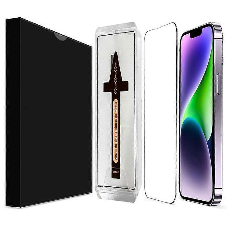 iPhone 14強化ガラスHDクリアスクリーンプロテクター、自動ダスト除去ツールに対応