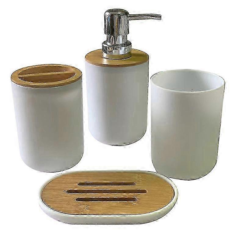 Hvitt baderomssett - Såpedispenser, Tannbørsteholder og kopp