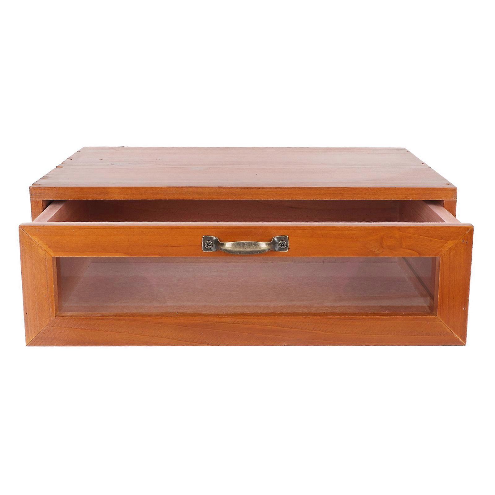 Vintage Desktop Organizer Storage Box with Drawer – Multifunctional Monitor Riser for Cosmetics, Stationery, and Office Supplies – Durable Design for