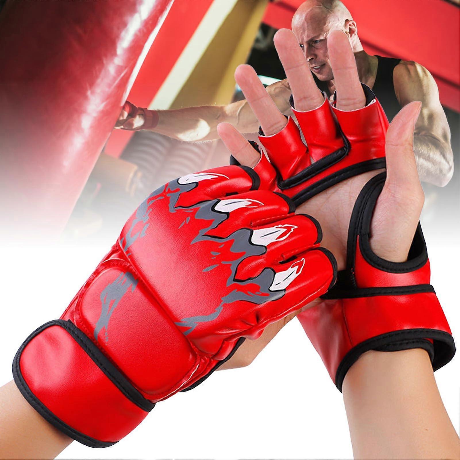 Kickbox Sparring Gloves Half Finger Training Gloves Red, Open Palm Design for Men and Women, Ideal for Kickboxing and Boxing