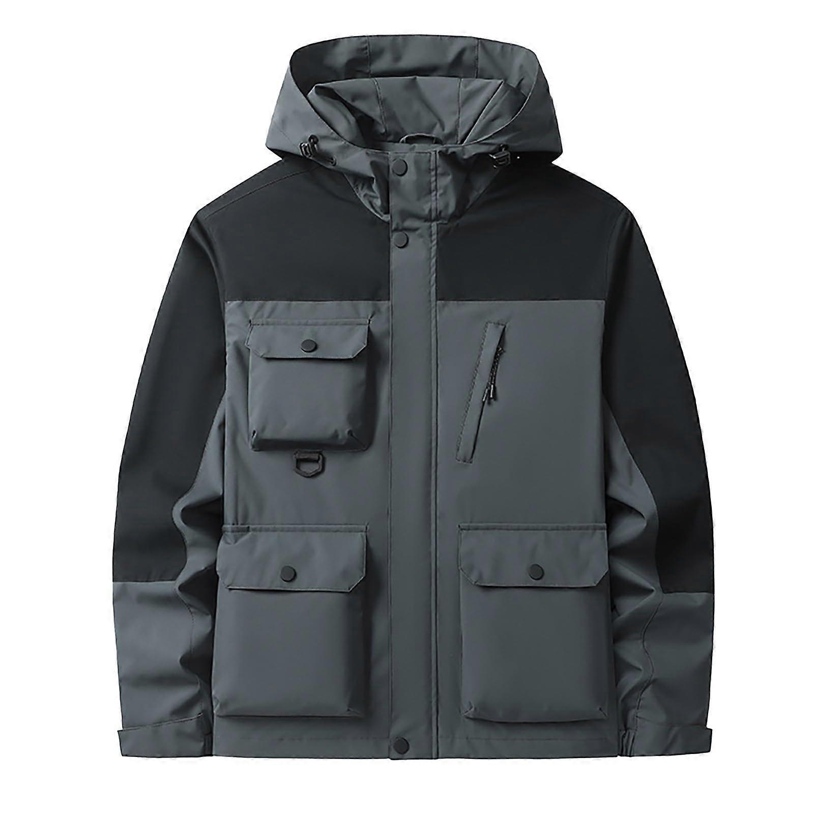 Windbreaker Men's Hooded Jacket with Zip, Ultralight Windproof Rain Jacket, Waterproof Thin Coat, A5 Dark Grey, Size M