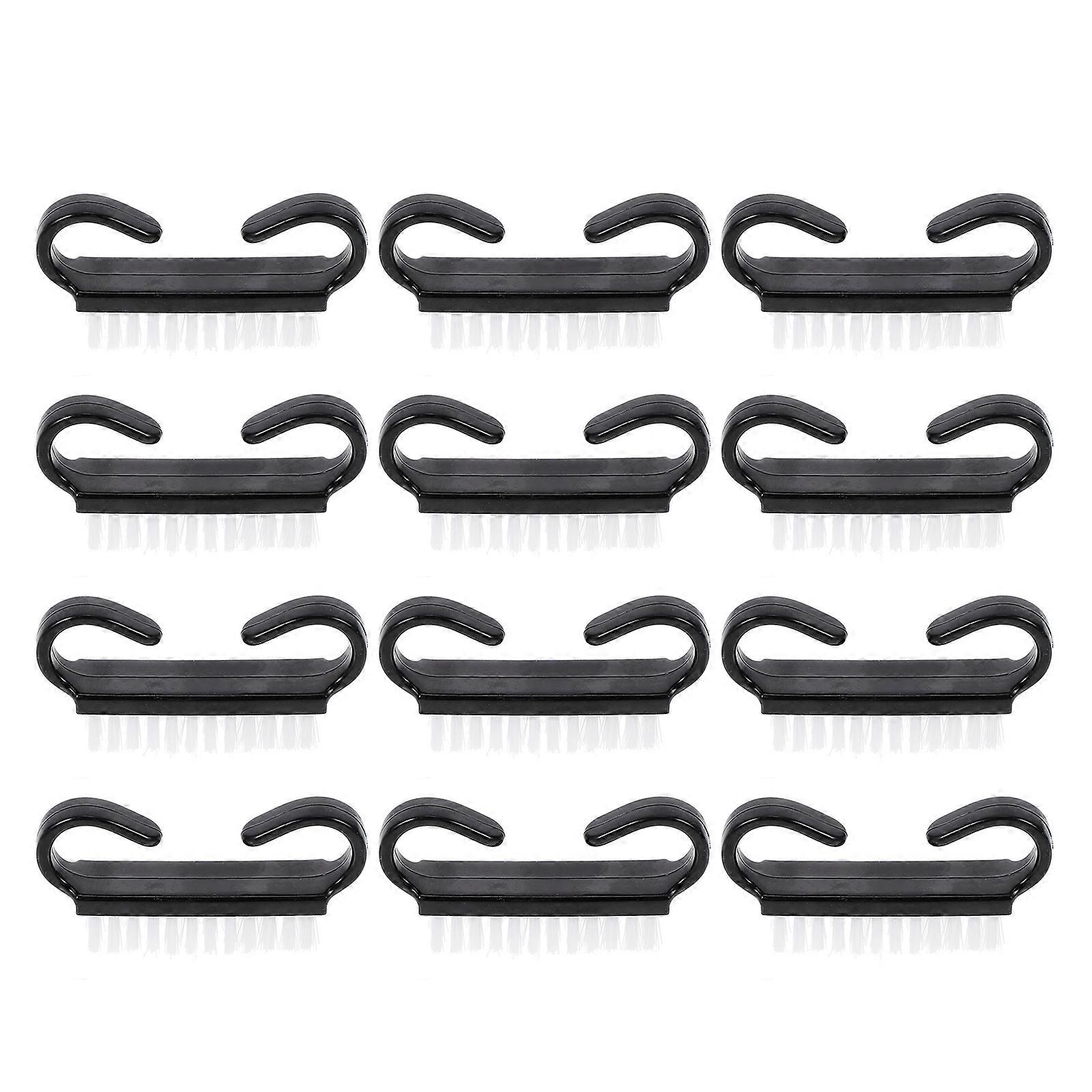 Fingernail Cleaning Brush Hand Scrub Dirt Removal Black Rectangular Handle 12Pcs