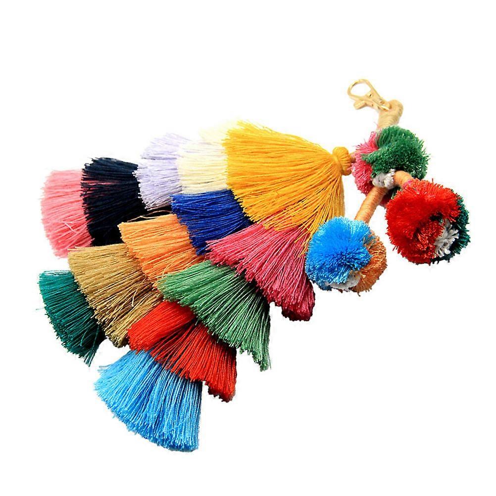 Colorful Polyester Keychain Tassel Charm Pendant Bohemian Style Green 24 x 8 x 0.5 Cm 1Pack