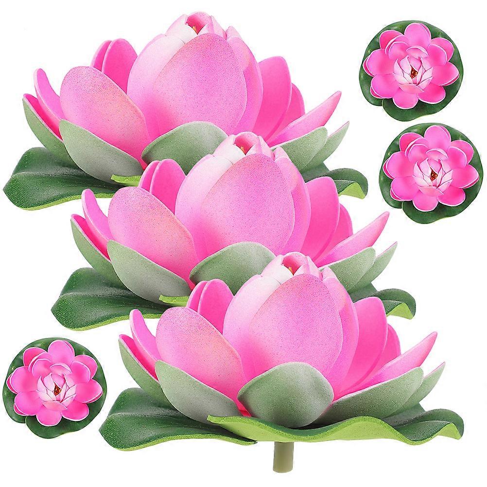 Simulation Lotus Flower Decor Pink 5x10CM EVA Material Floating Pond Ornament 6Pcs
