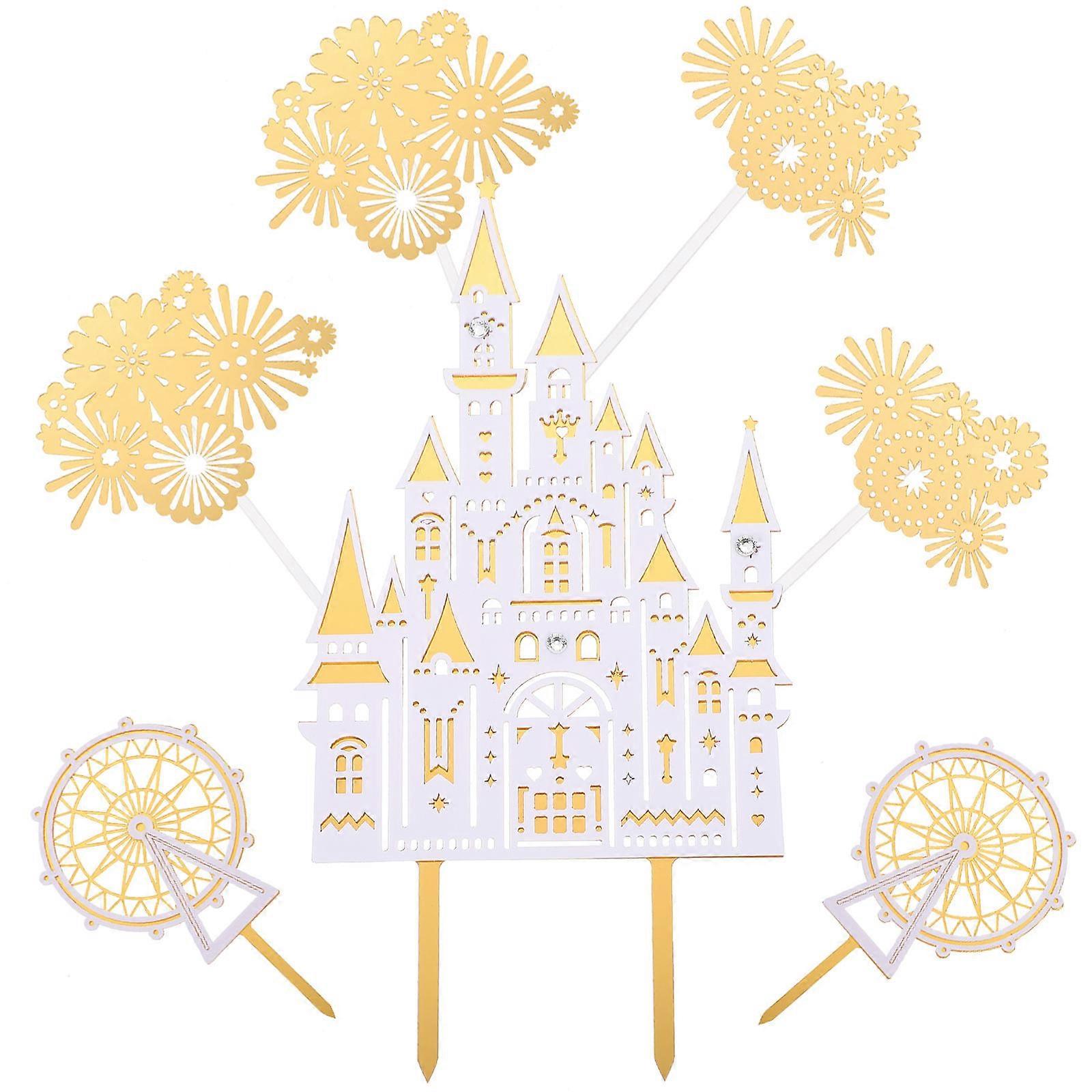 Birthday Cake Picks with Lovely Castle and Patterns for Decor Assorted Color Acrylic 7pcs
