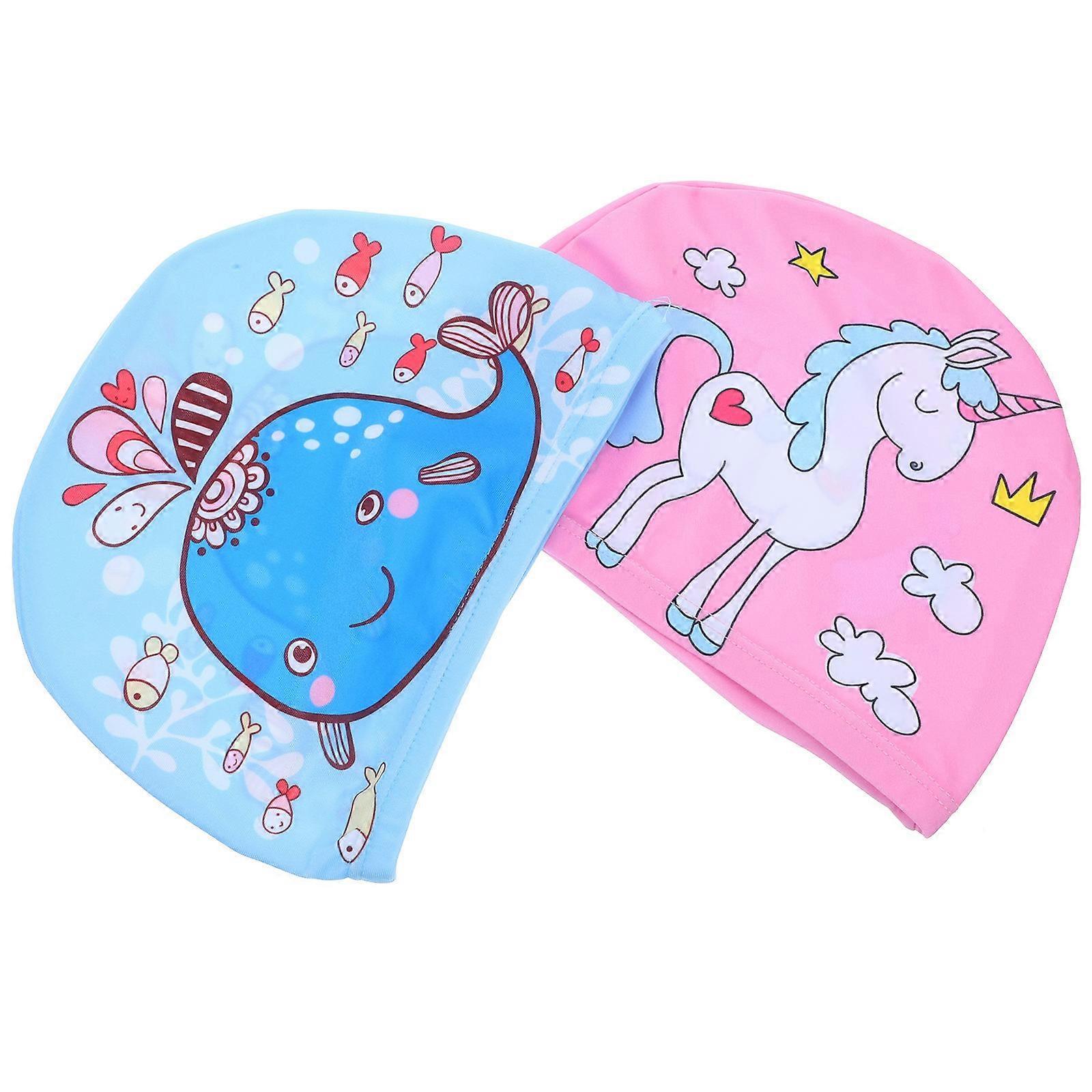 Cute Cartoon Swimming Caps for Unisex – Durable, Lightweight Swim Hats with Comfortable Fit for Boys – Blue Whale & Pink Unicorn Designs