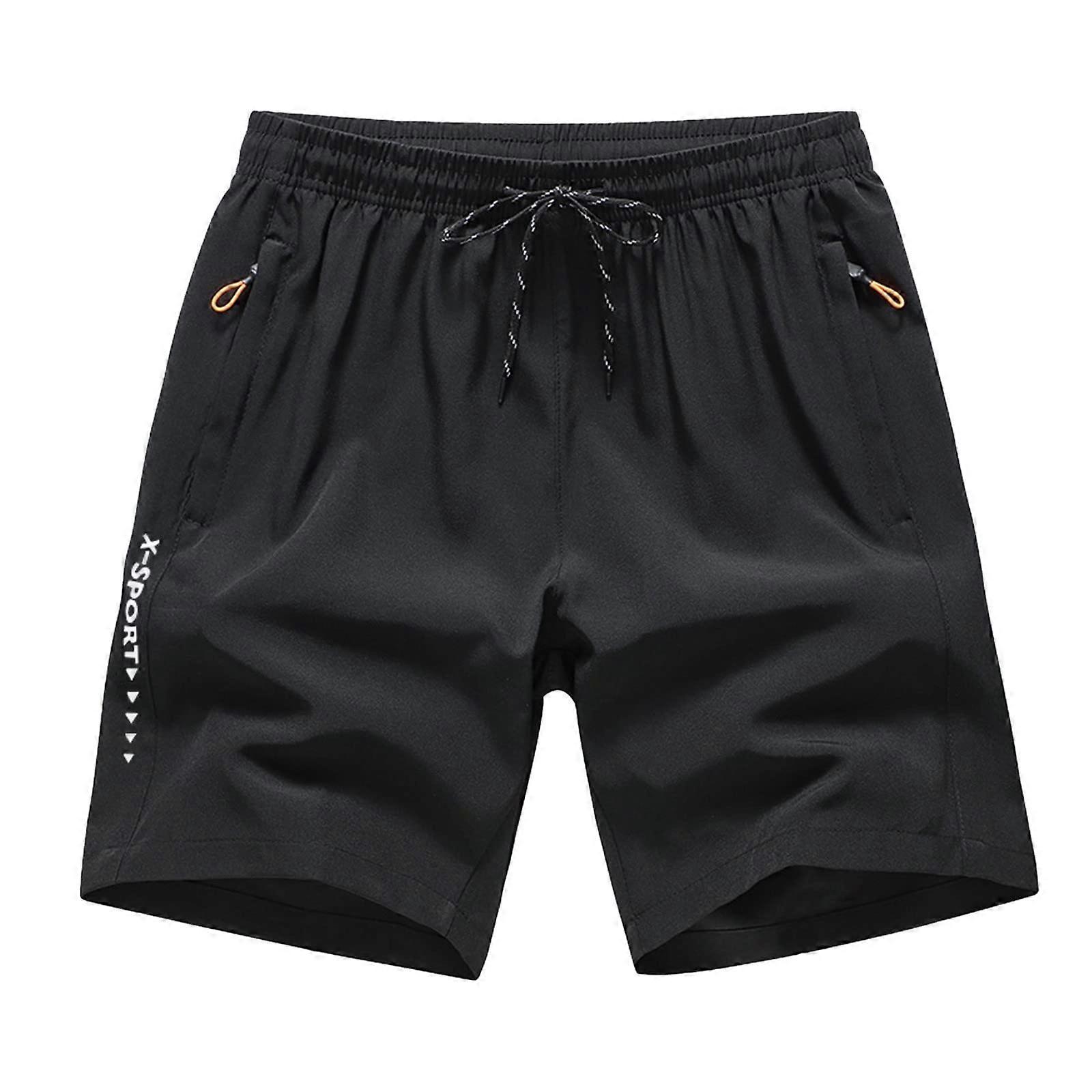 Running Trousers With Shorts Men's Capris Summer Breathable Loose Beach Trousers Latex Black Size L