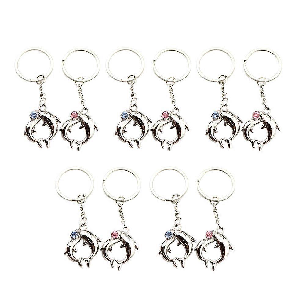 Couple Keychains Dolphin Shape Metal Key Attachment for Couples Valentine's Day present 5Pairs