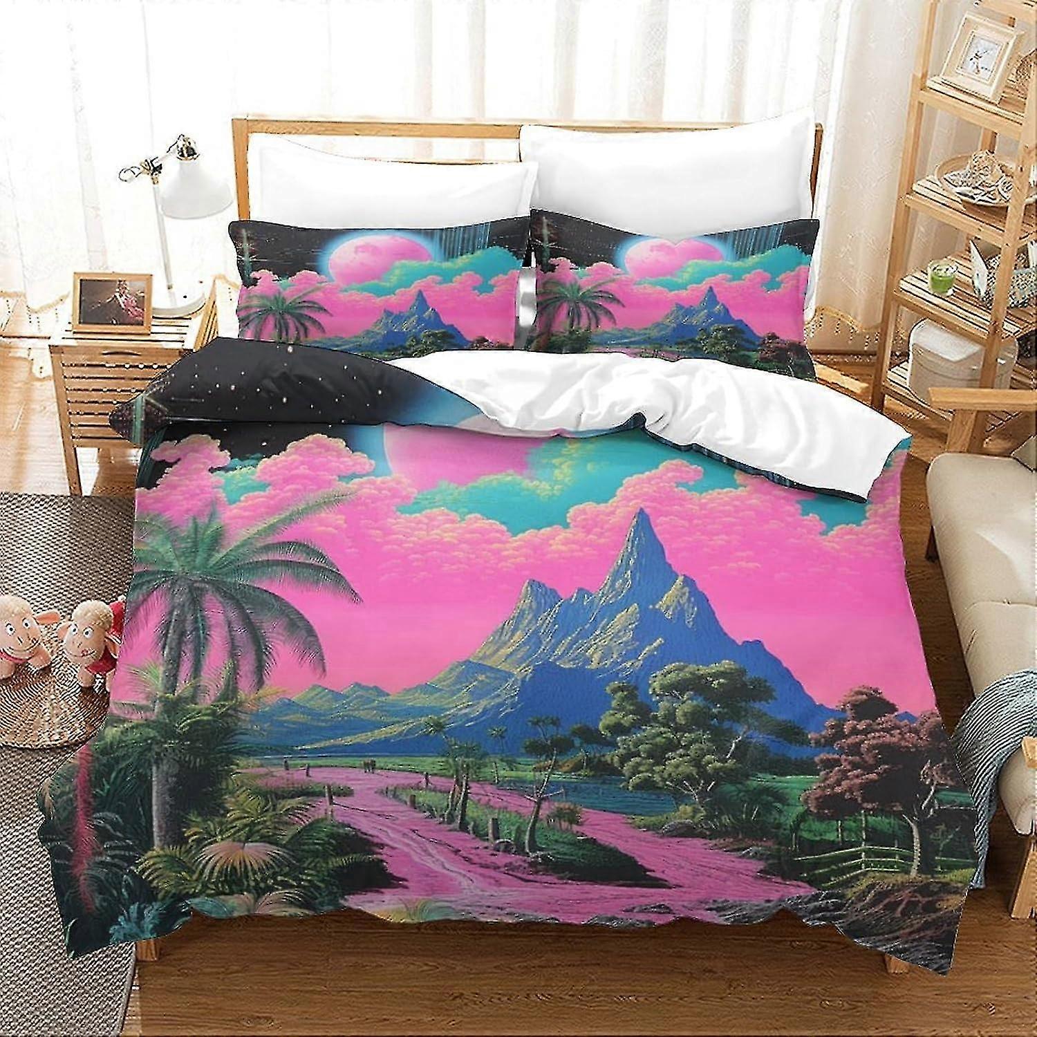 3D Printed Sunny Beach Duvet Cover Set, Soft Microfibre, 2 Pillowcases, Hidden Zip, Suitable for Party Themes