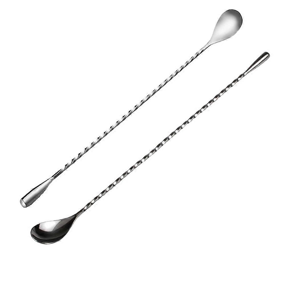 Long Handle Stainless Steel Bar Mixing Spoons 2pcs Reusable Cocktail Stirring Spoons for Juices, Iced Tea, Mixed Drinks, Smooth Edges, Easy Control