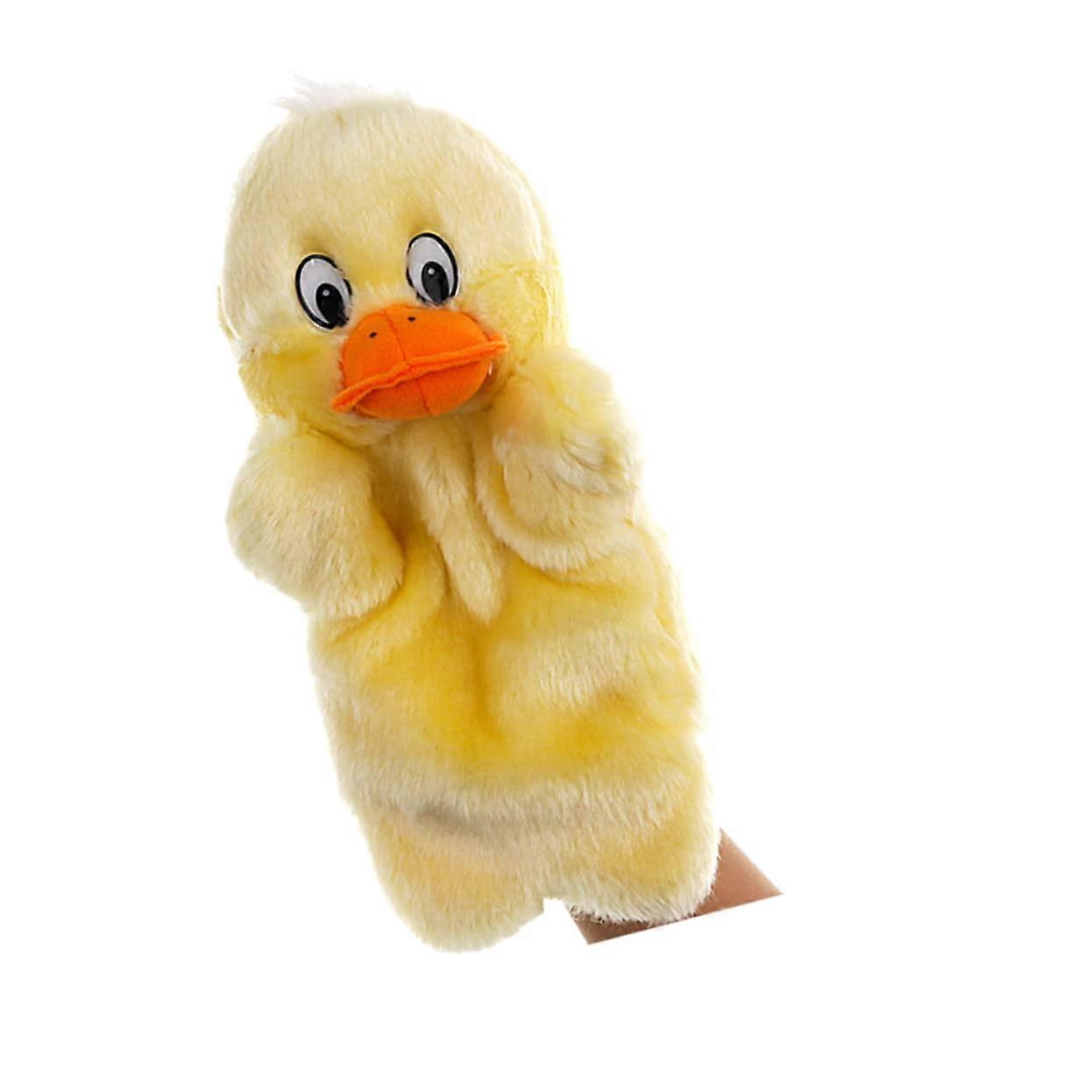 Cute hand puppet duck plush for interactive roleplaying accessories, storytelling, and creative games for toddlers and family activities.