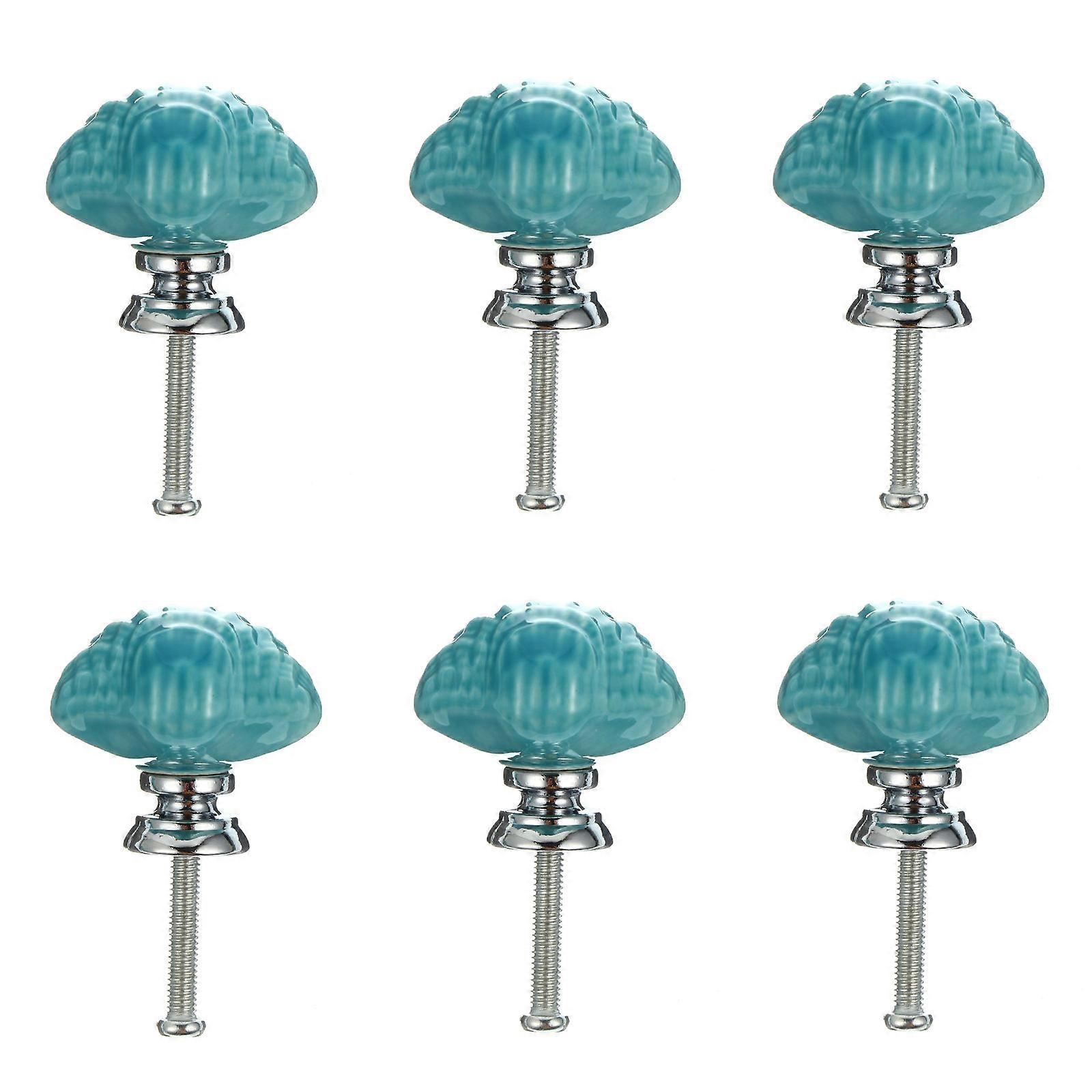 Blue Ceramic Knobs for Home Use Durable and Elegant Cabinet Drawer Wardrobe Pull Handles 6 Pieces