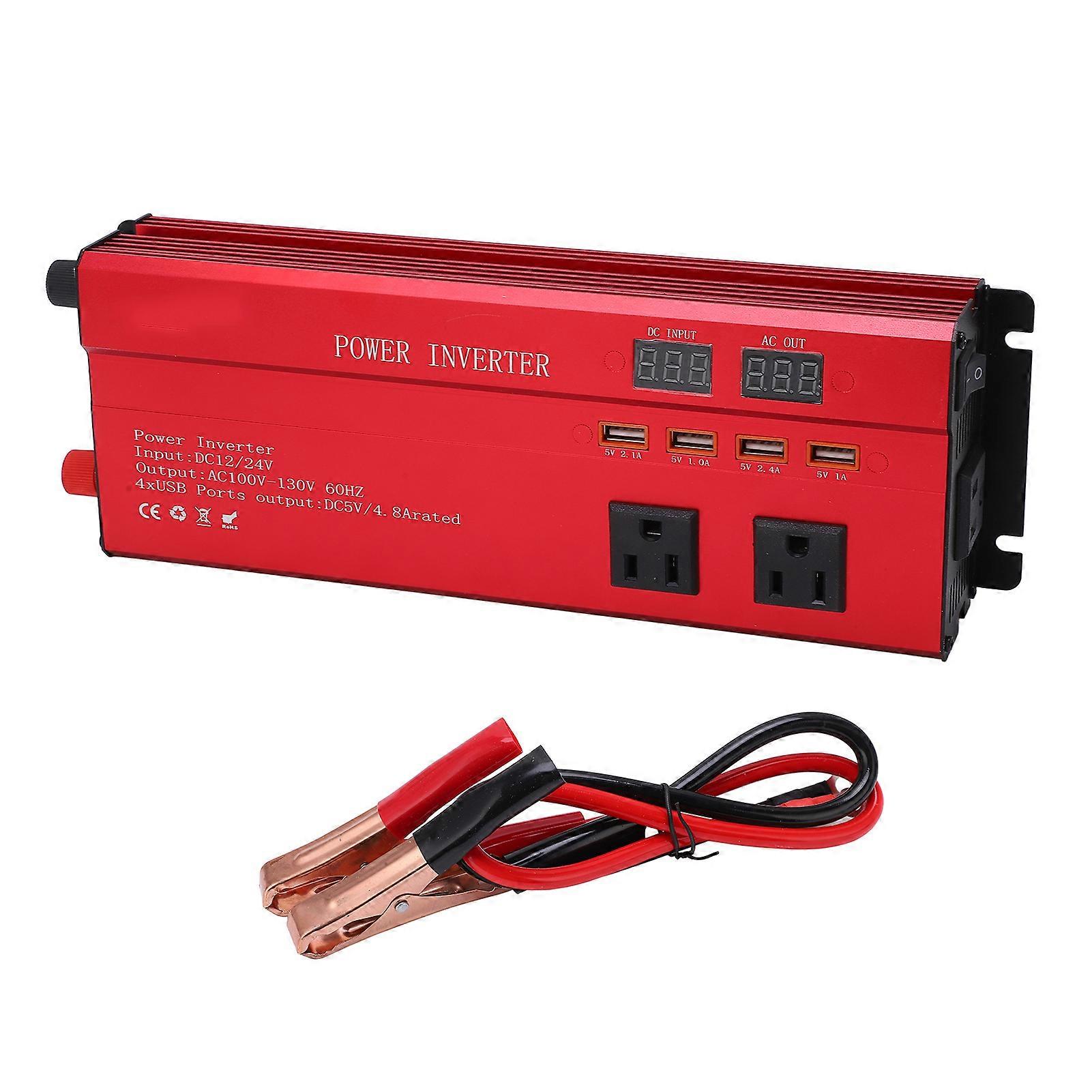 Aluminum Alloy Solar Voltage Inverter High Power Correction Sine Waves USB Charging Port Red