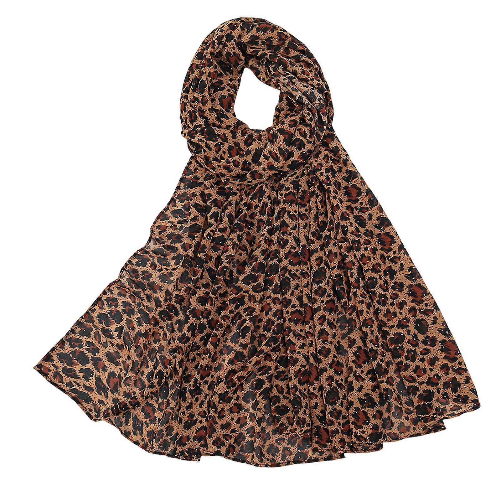 Elegant Leopard Print Scarf Sparkling Rhinestones Trimmed Shawl Kerchief for Party Daily Wear Styling