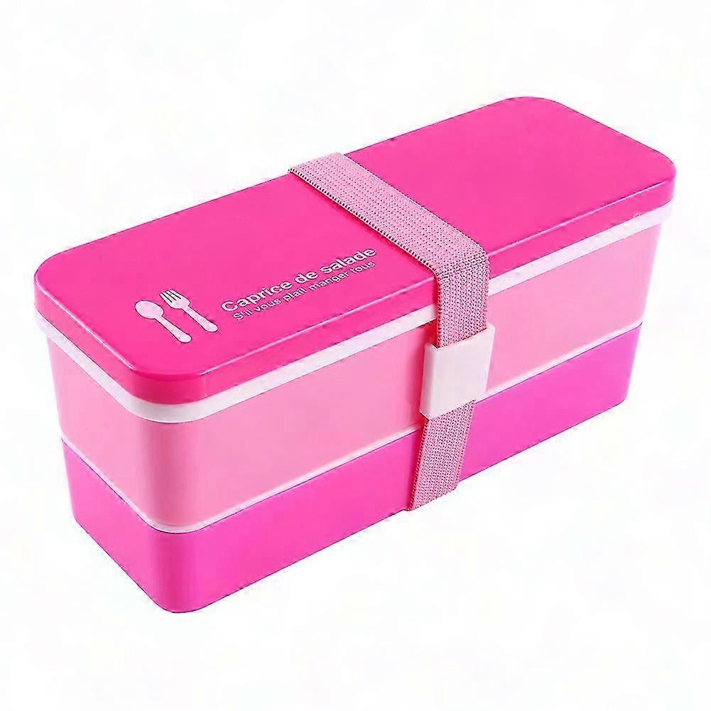 Rectangular Plastic Bento Box with Two Layers in Red for School Lunches