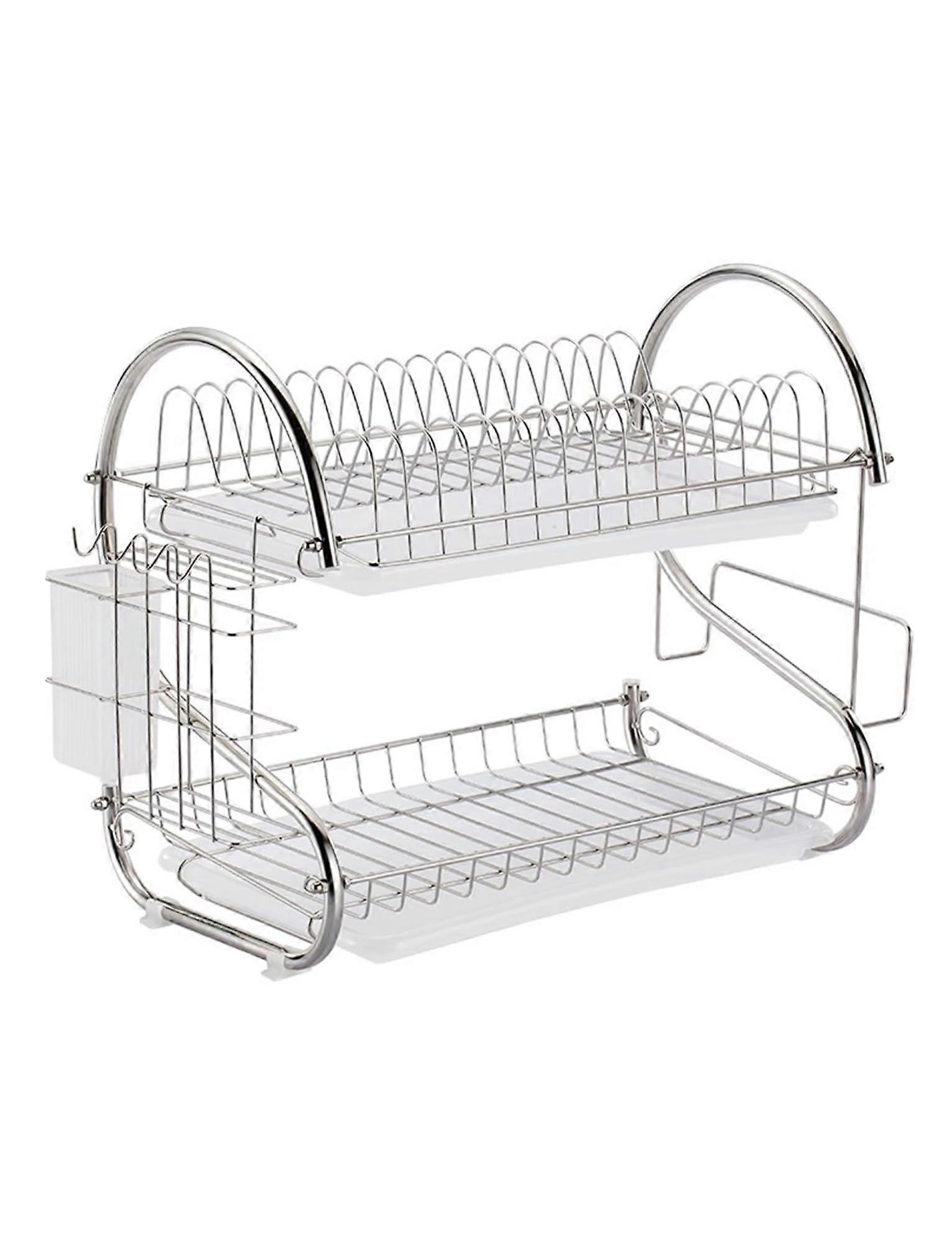 Draining rack with 2 tiers, stainless steel, kitchen storage with draining area, spacesaving countertop organizer