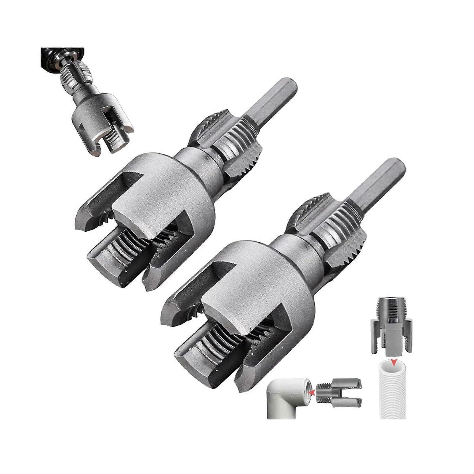 Integrated internal and external pipe threading tool, electric drill compatible, 2in1 PVC pipe threading set, 1/2 inch, 3/4 inch