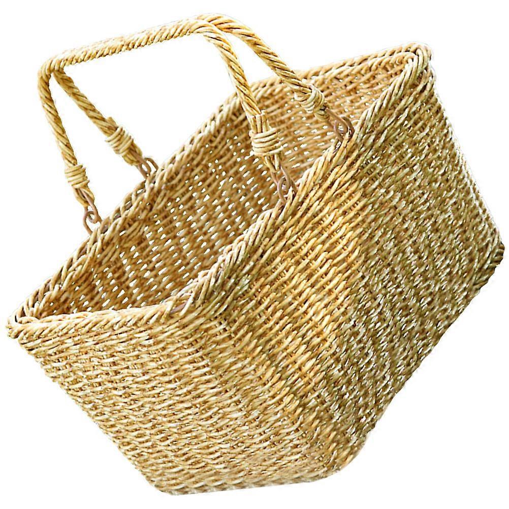 Handwoven Vegetable Basket with Handle – Decorative Multi Use Fruit Basket for Snacks, Breads, and Household Items Perfect for Picnics and Home Use