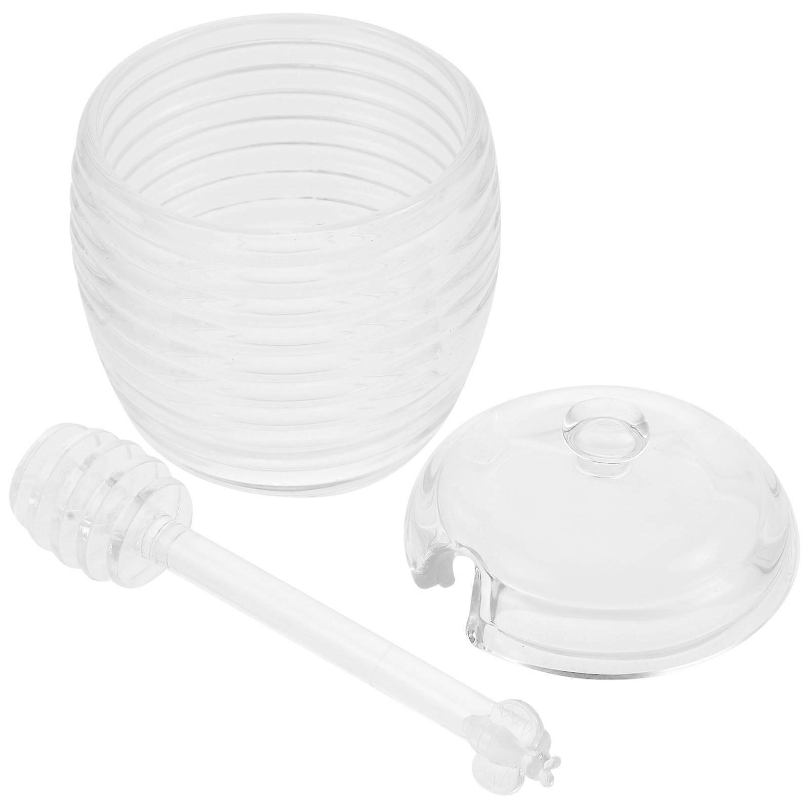 Transparent Glass Honey Jar with Dipper for Kitchen Storage Safe Convenient Compact Size