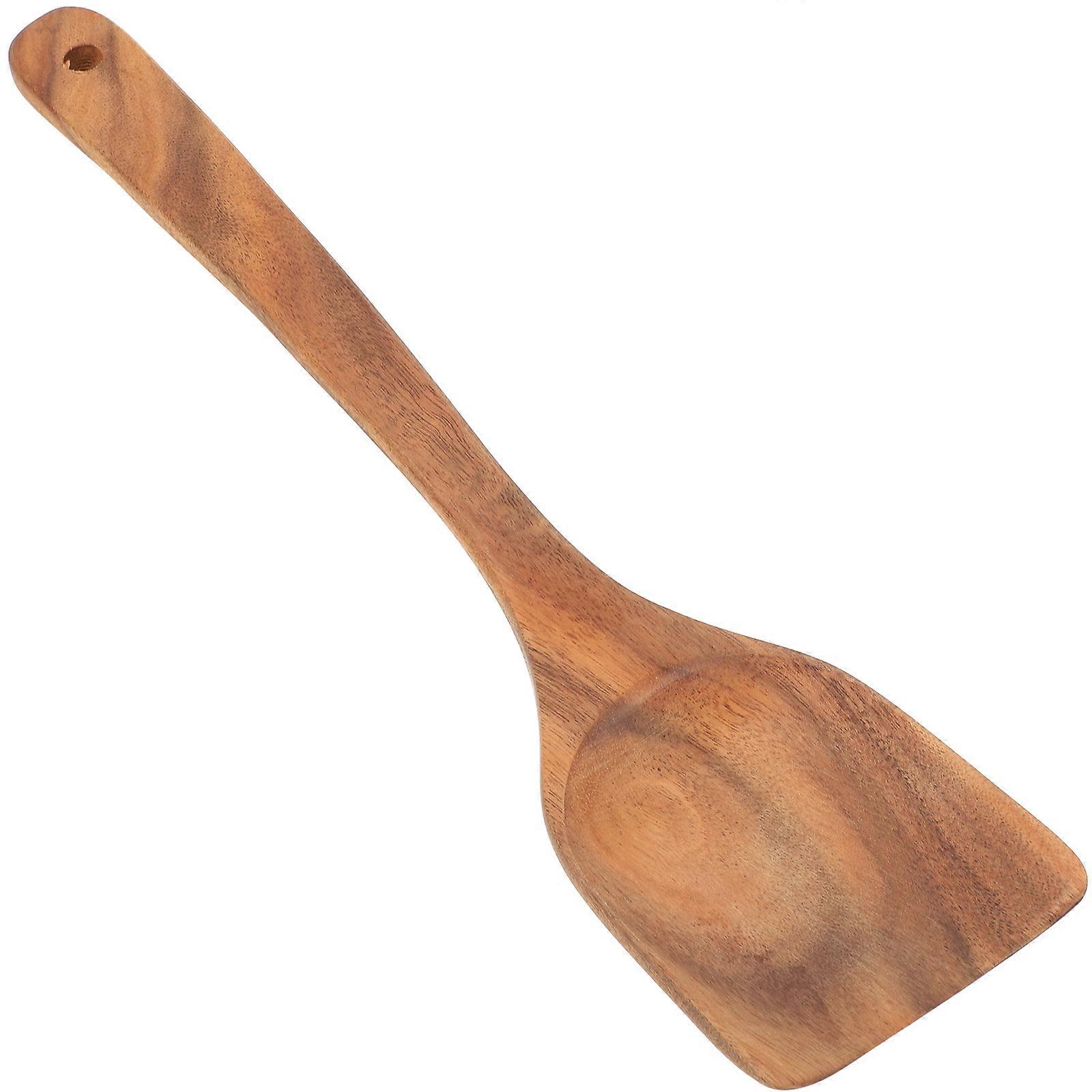 Wok Spatula Wooden Utensil For Home Cooking Simple Design Brown 1Set Non-Scratch