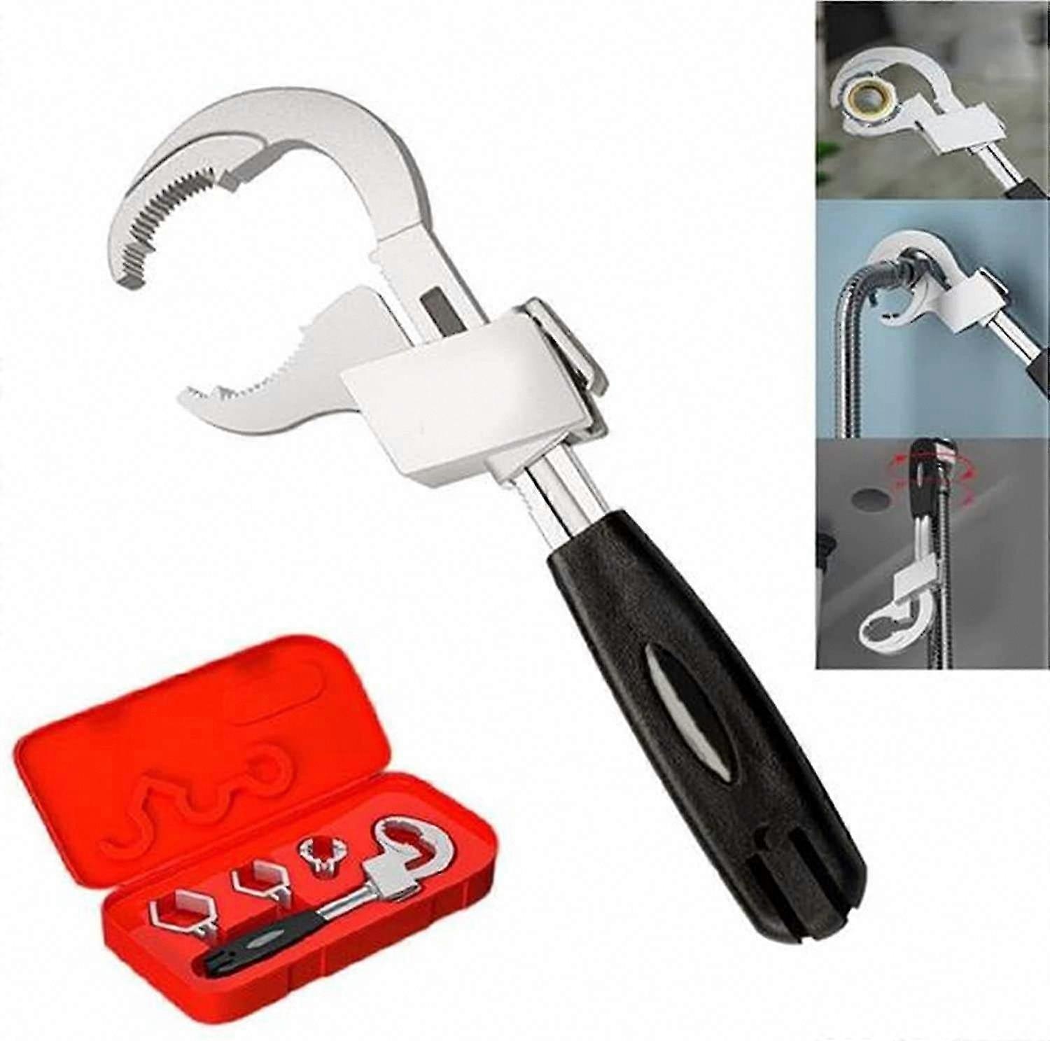 Multifunctional Adjustable Wide Opening Bathroom Key with 5pcs Replacement Heads & Storage Box