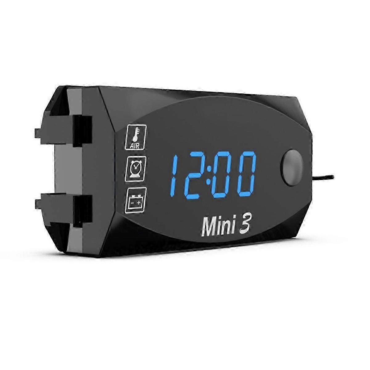 Waterproof IP67 LCD Display Voltmeter with Digital Time Clock & Blue Light - High Accuracy Voltage Meter for Outdoor Use