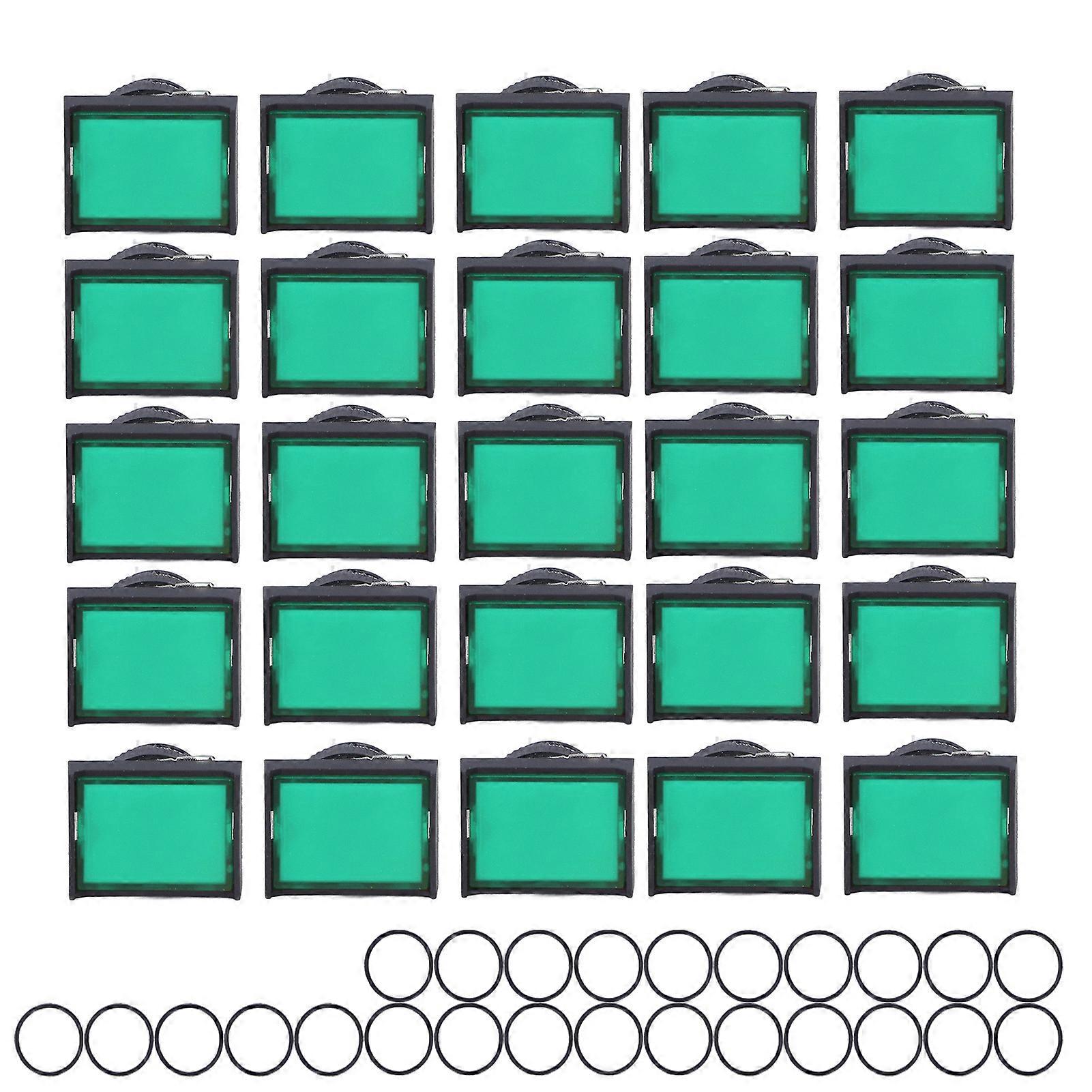 25Pcs Momentary Push Button Switch Self Locking Rectangle with Light 12V BEMLA1611DSJ 16mm(Green )