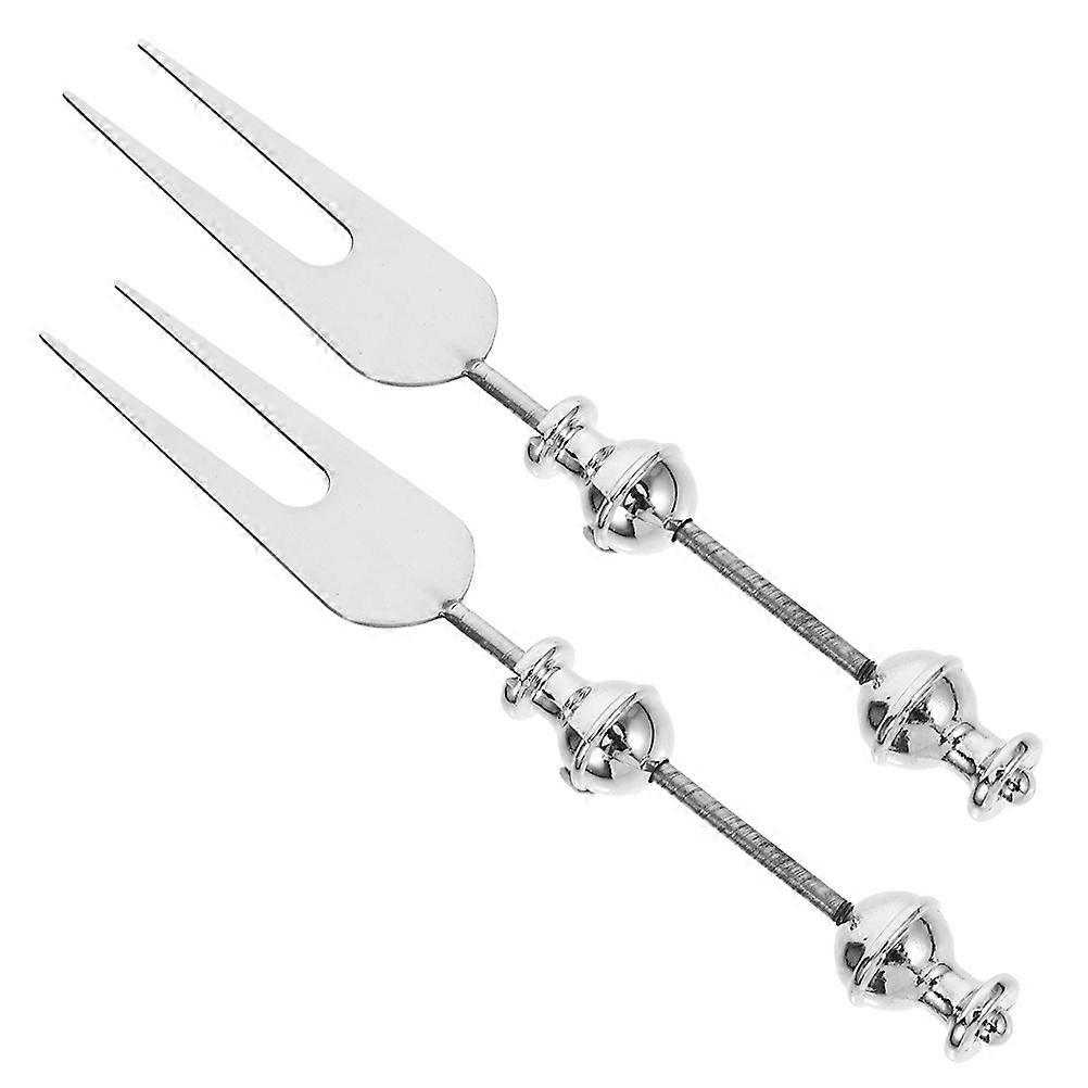 2個のビーズフルーツフォークフルーツケーキテイスティングフードパーティーデイリーユースデザートフォーク用の汎用性の高い小さな金属フォーク