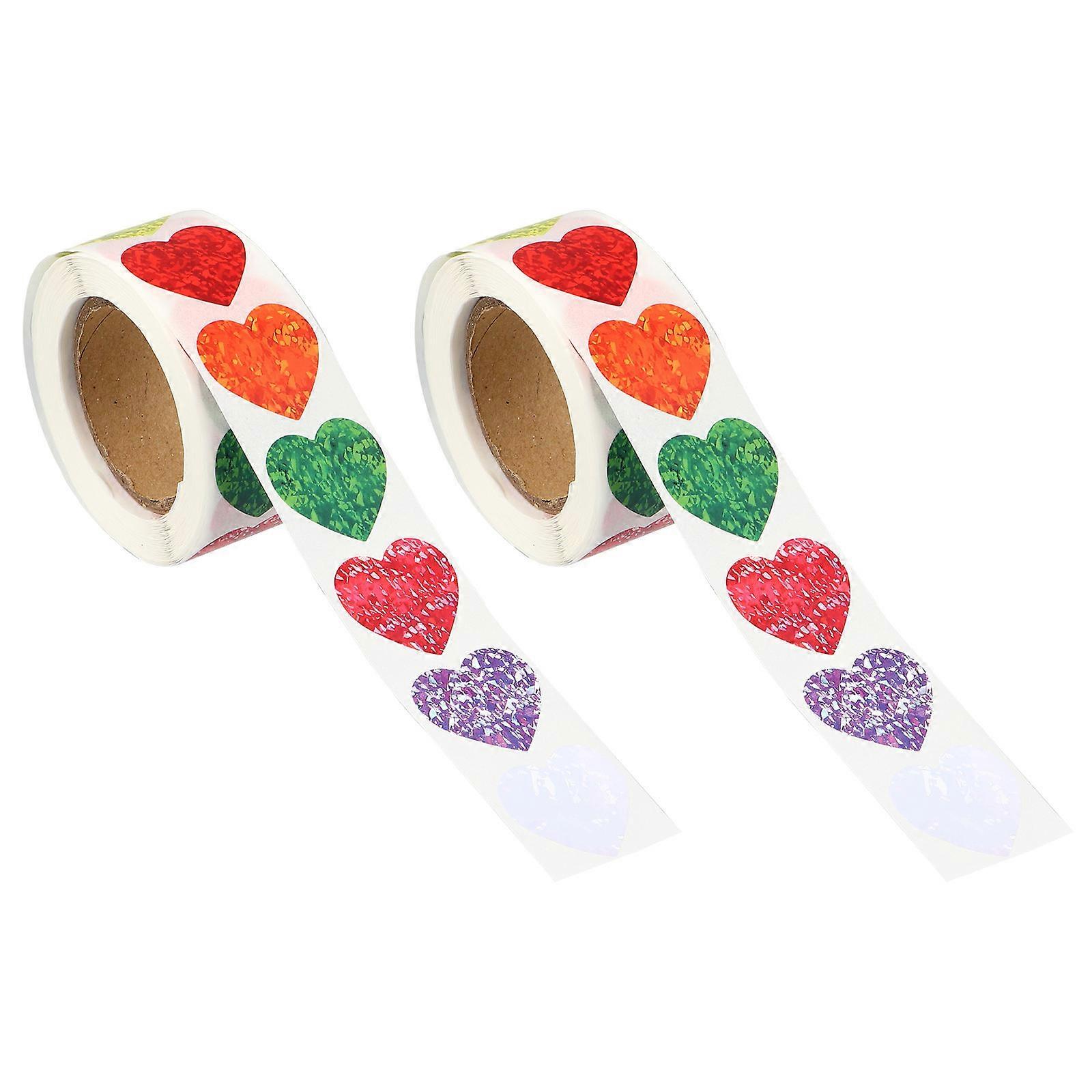 2 Rolls Heart Shaped Self-adhesive Stickers Romantic Assorted Color Decorative Labels for Valentine's Day Crafts