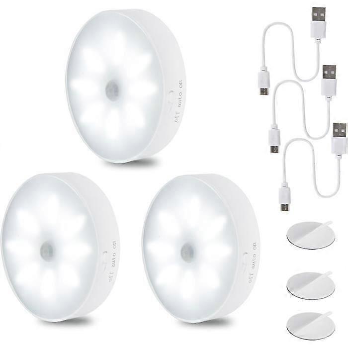 USB Rechargeable Indoor Motion Sensor Light [3 Pack], Automatic LED Night Light Motion Detector Night Light, L