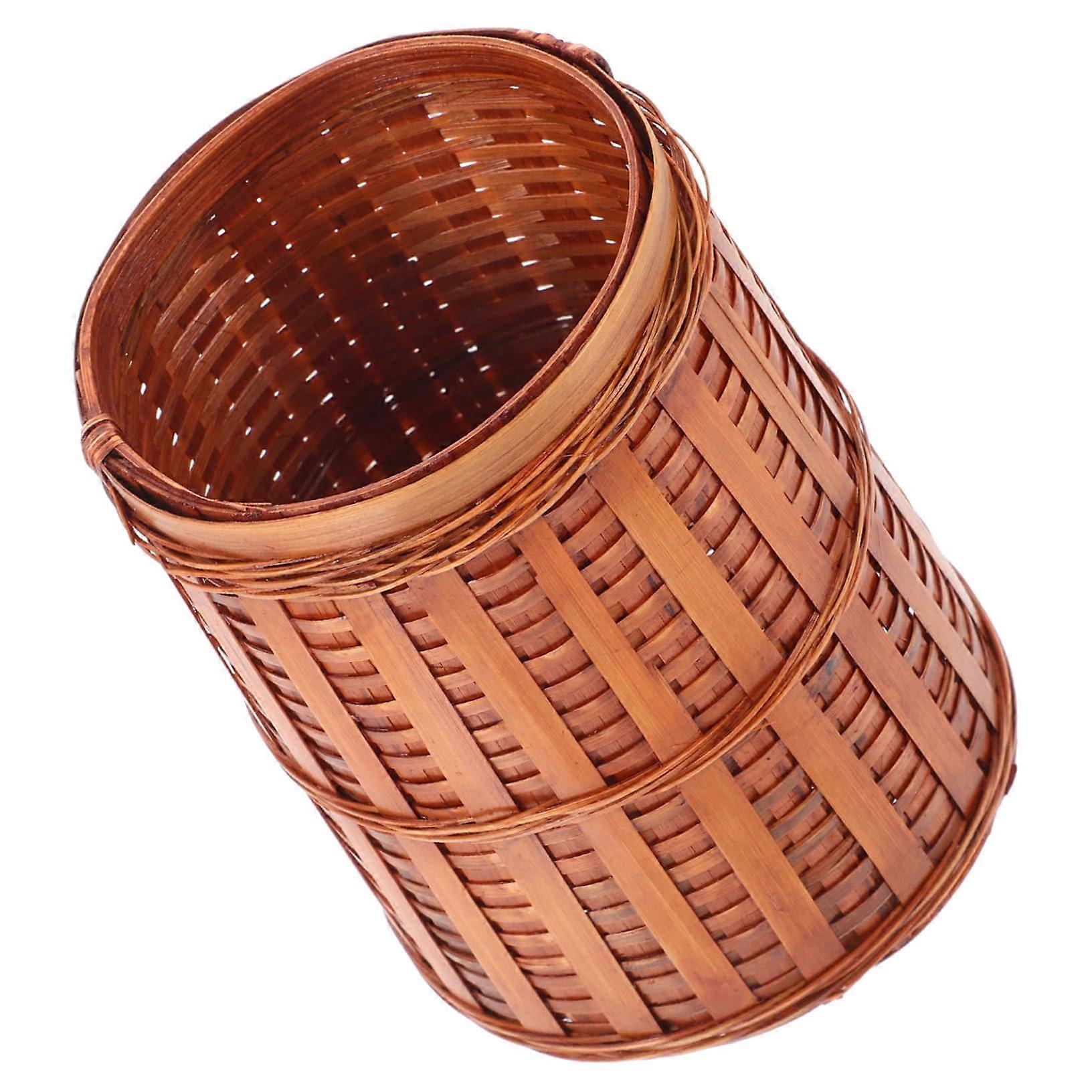 Vintage Pen Holder Desk Organizer with Retro Woven Design, Multi-Purpose Tea Accessory Container for Pens, Clips, and Brushes